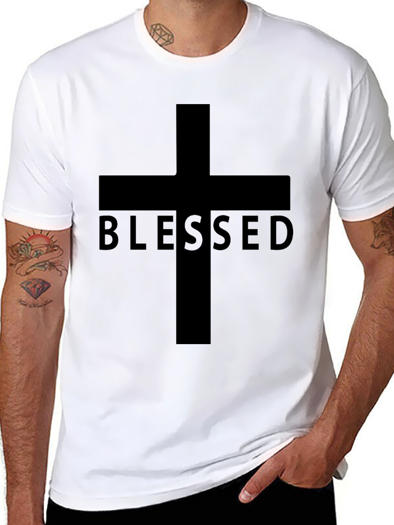 Blessed Cross Graphic Tee - Black Christian T-Shirt