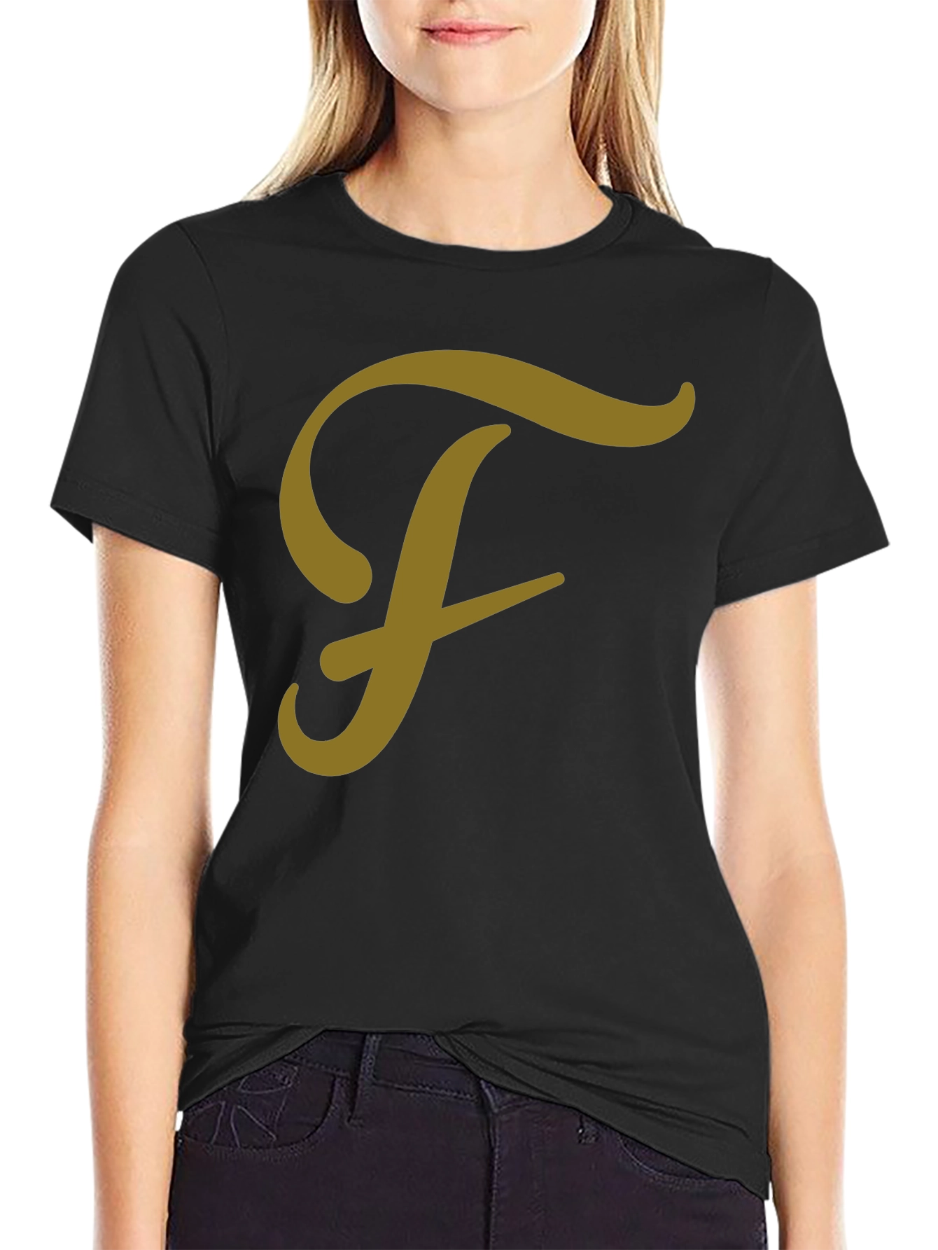 Black T-Shirt with Letter F Graphic