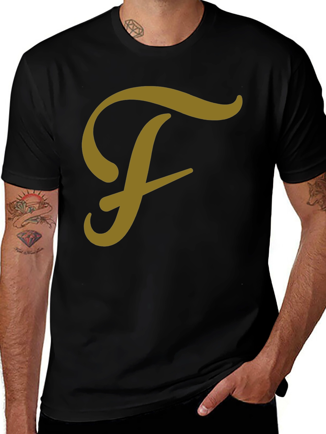 Black T-Shirt with Letter F Graphic