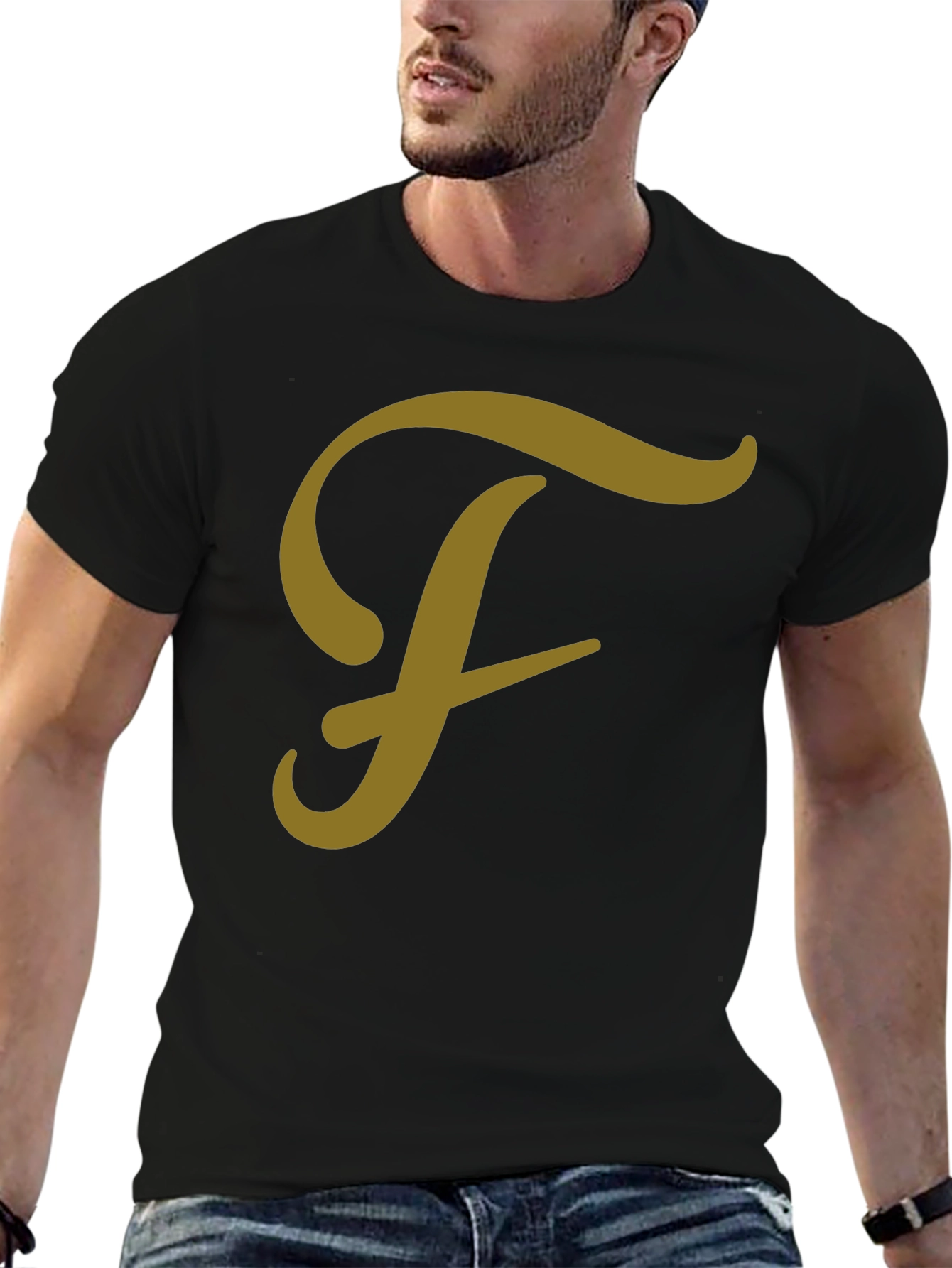 Black T-Shirt with Letter F Graphic