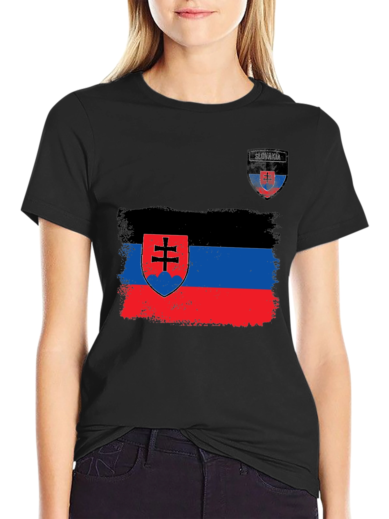 Slovakia Flag Graphic T-Shirt - Black