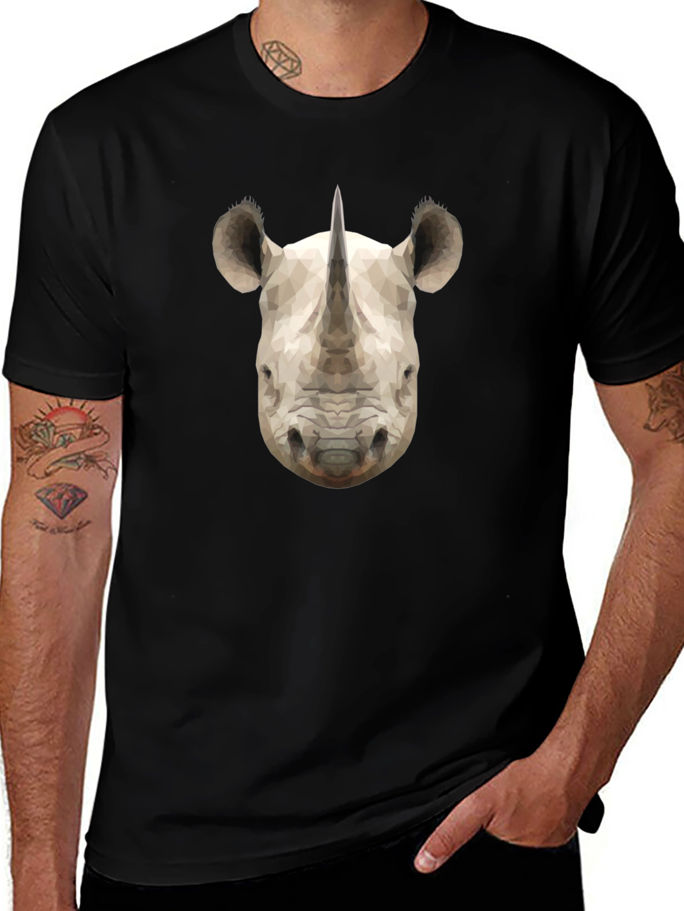 Geometric Rhino Graphic Black T-Shirt