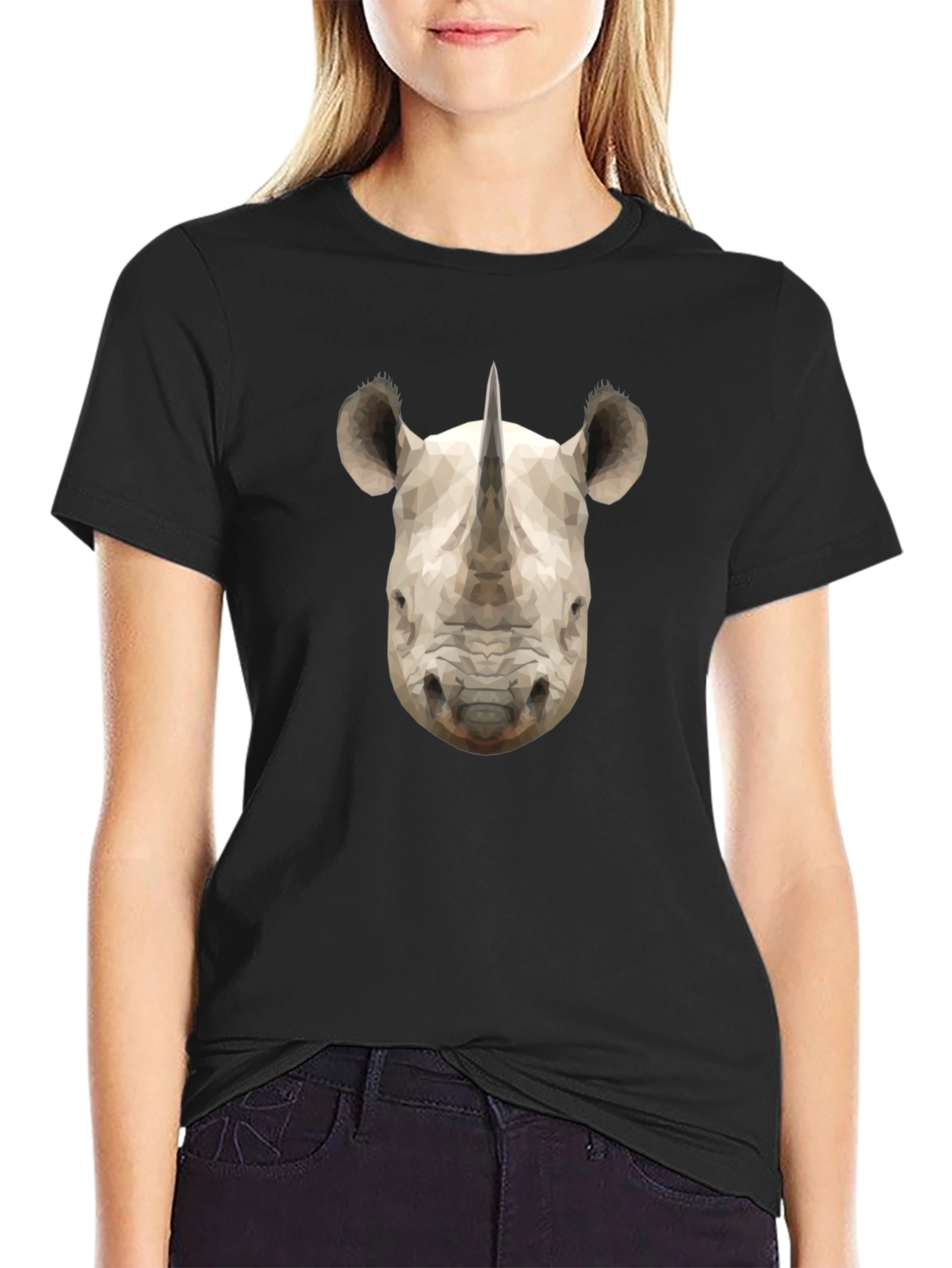 Geometric Rhino Graphic Black T-Shirt