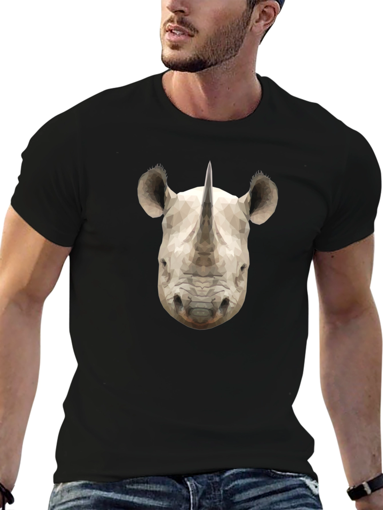 Geometric Rhino Graphic Black T-Shirt