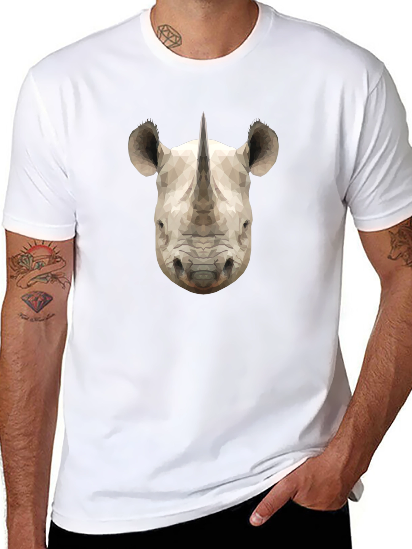 Geometric Rhino Graphic Black T-Shirt