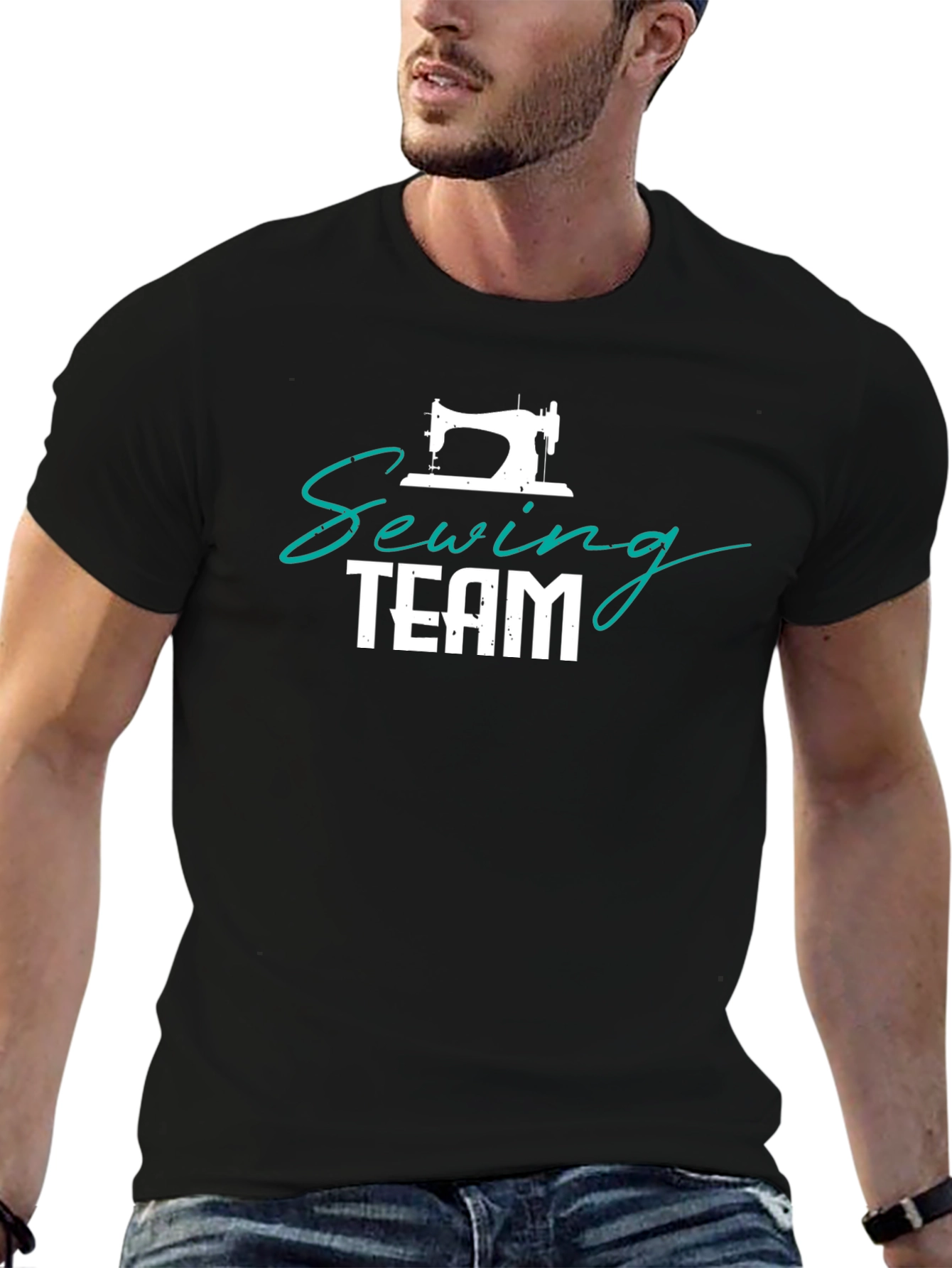 Sewing Team T-Shirt - Black Cotton Crewneck