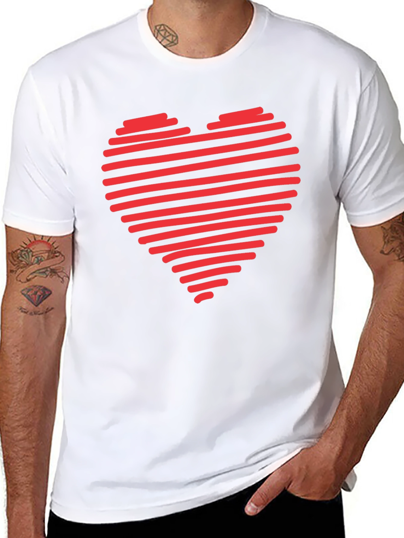 Red Heart Stripes Black T-Shirt Love Graphic Tee