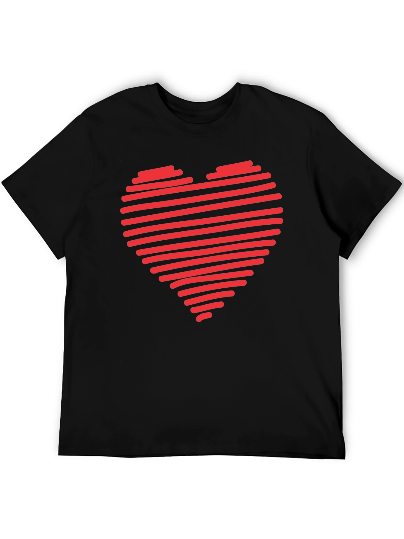 Red Heart Stripes Black T-Shirt Love Graphic Tee