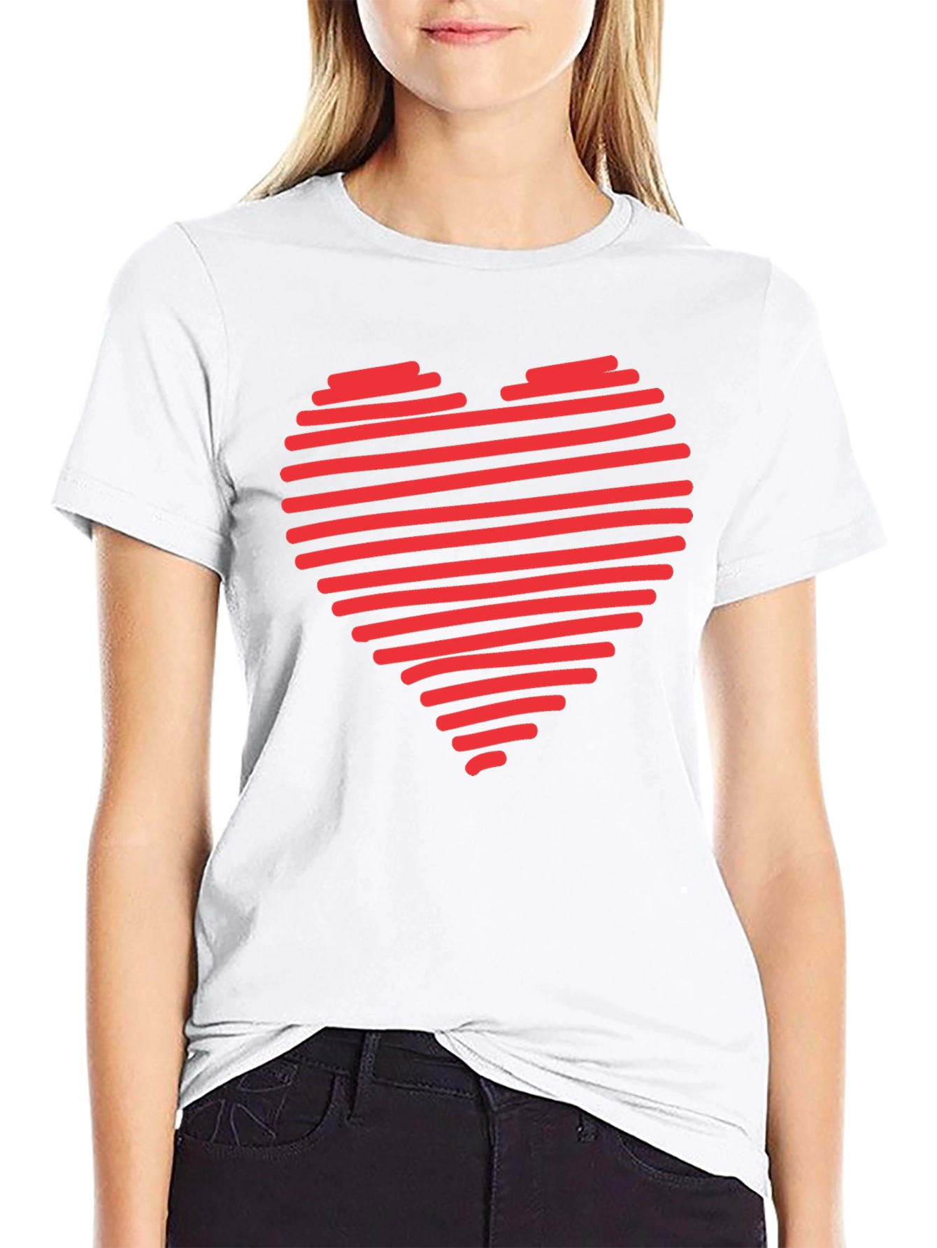 Red Heart Stripes Black T-Shirt Love Graphic Tee