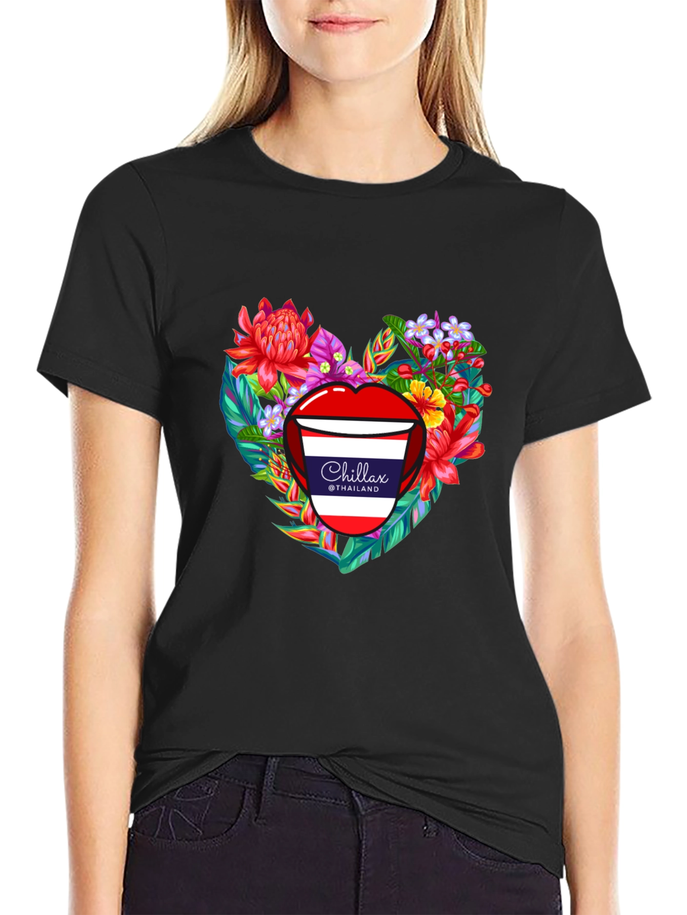 Chillax Thailand Floral Heart Graphic T-Shirt