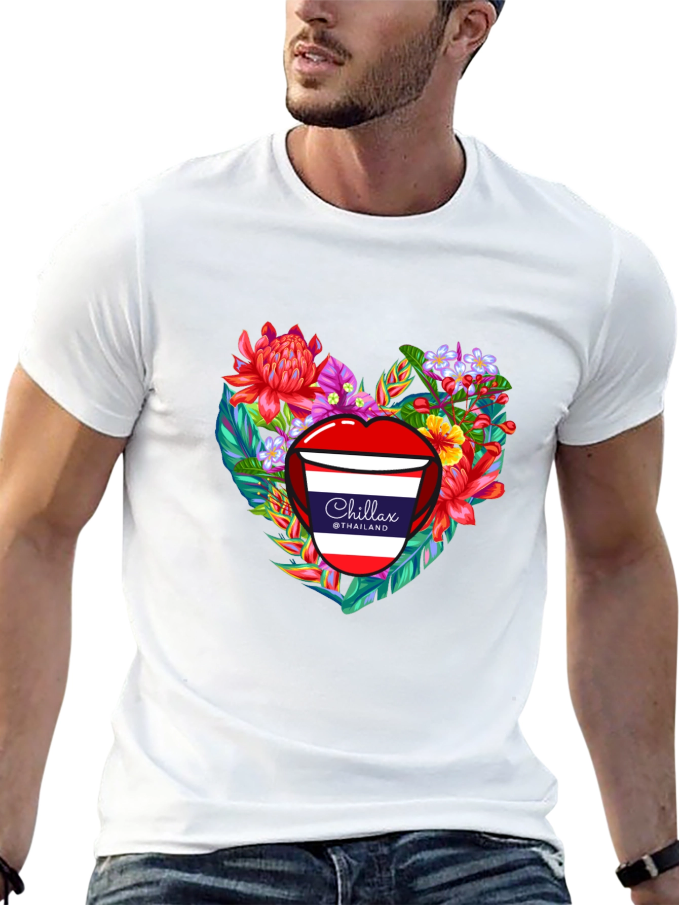Chillax Thailand Floral Heart Graphic T-Shirt