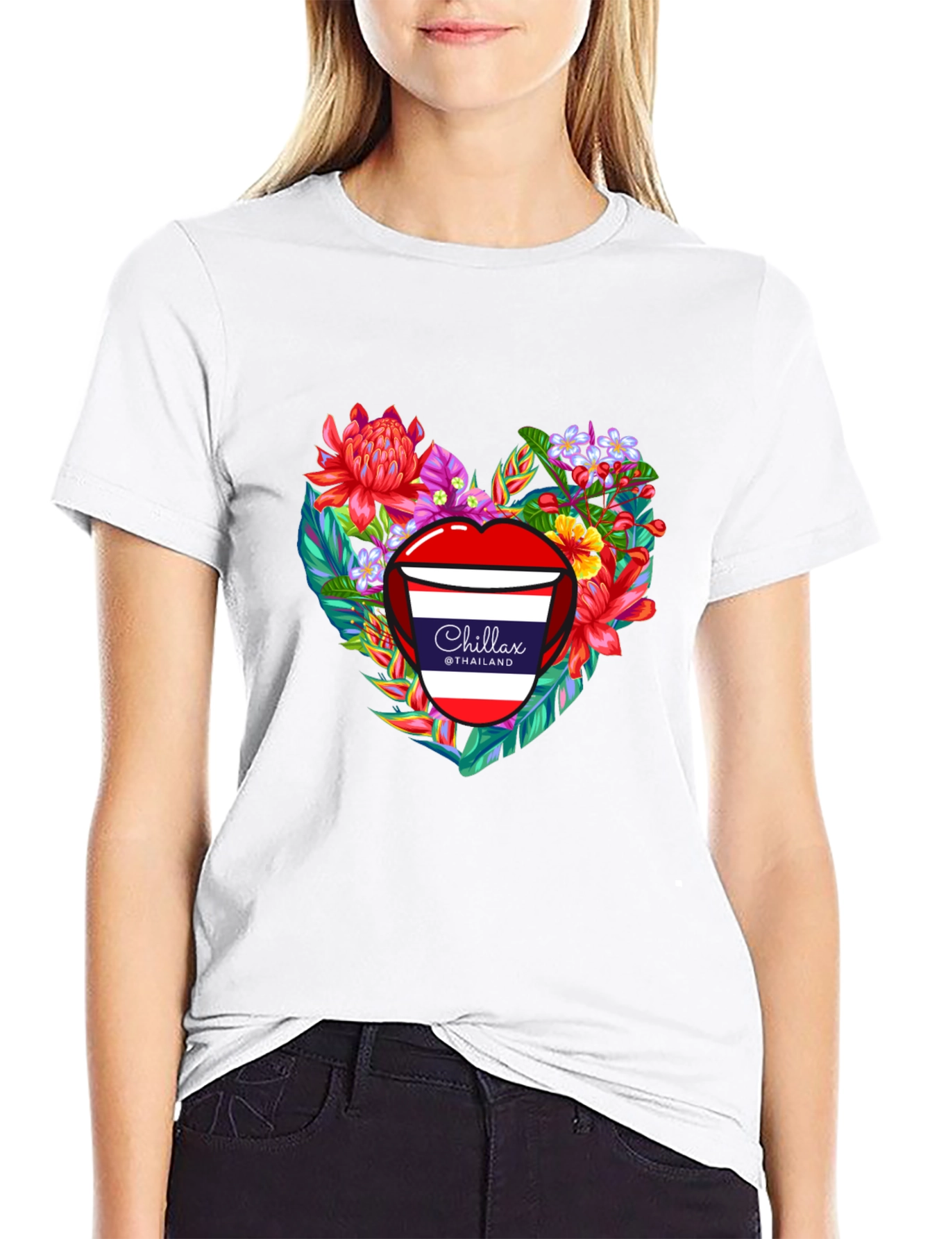 Chillax Thailand Floral Heart Graphic T-Shirt