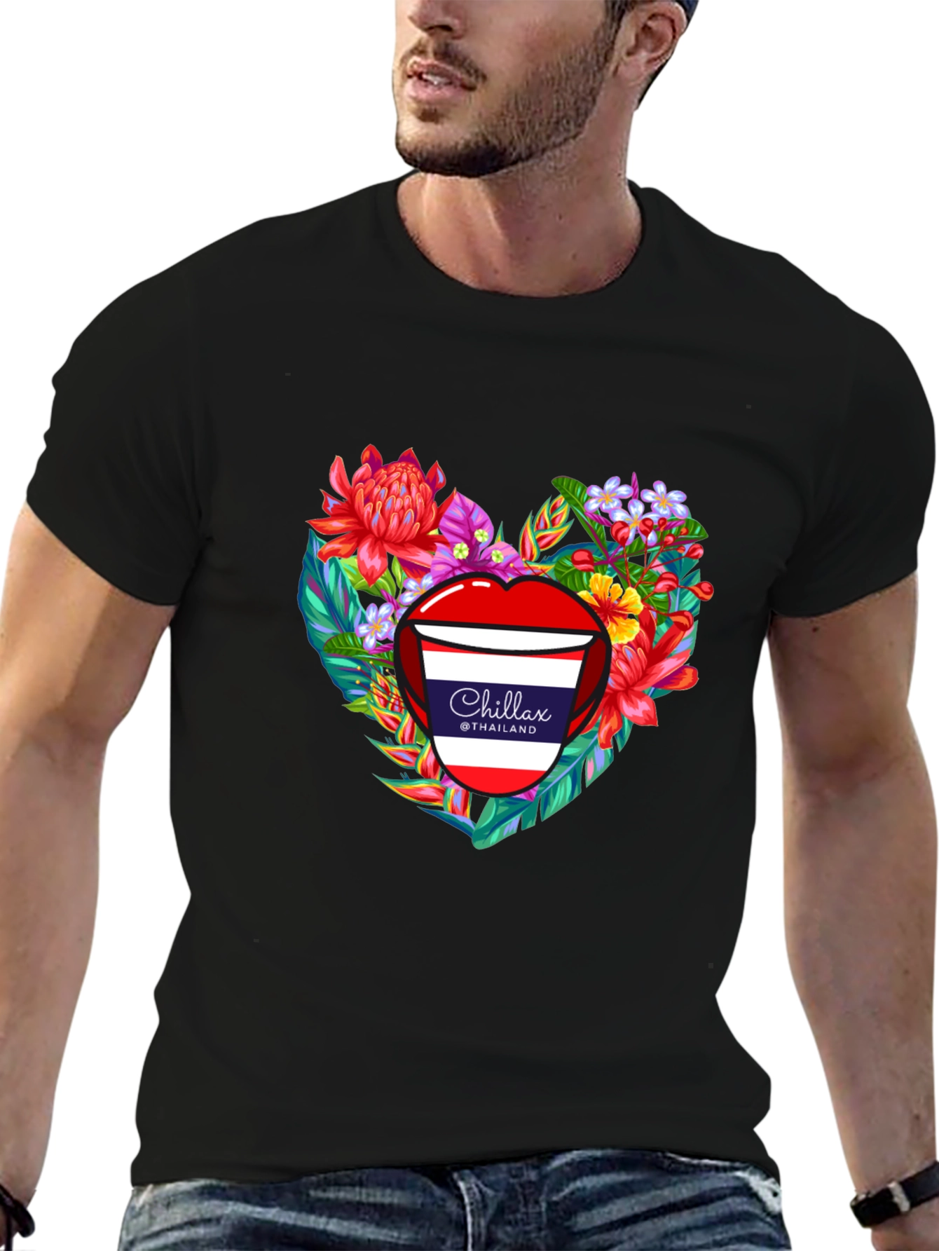 Chillax Thailand Floral Heart Graphic T-Shirt