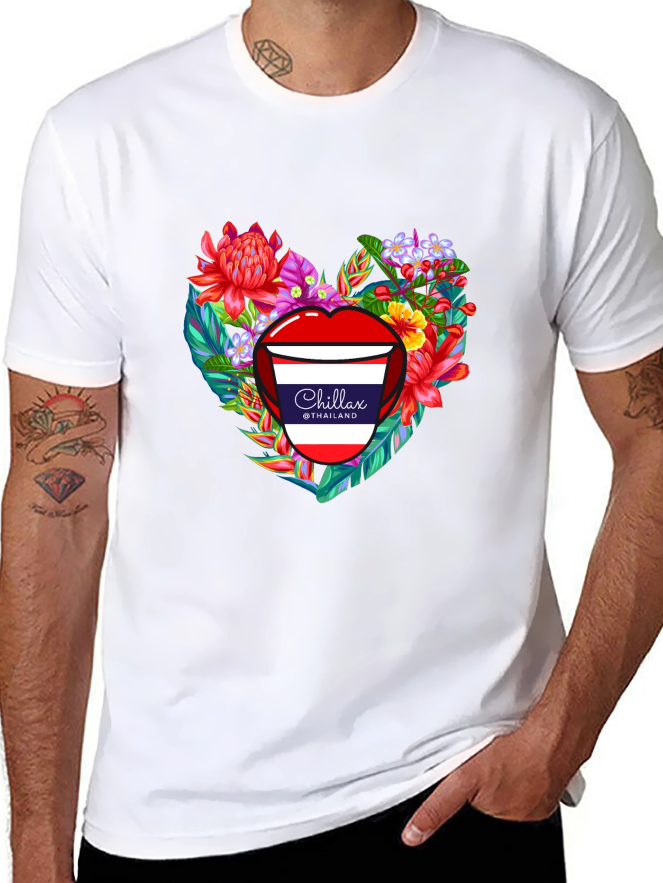 Chillax Thailand Floral Heart Graphic T-Shirt