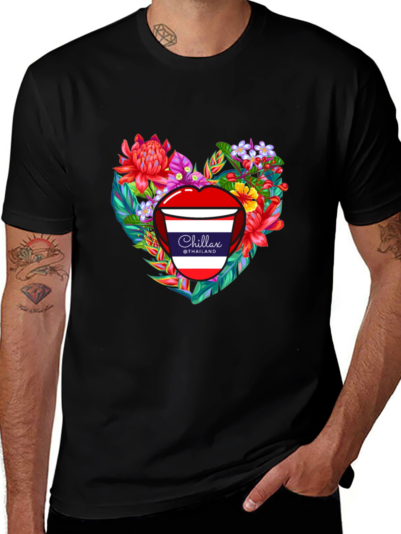 Chillax Thailand Floral Heart Graphic T-Shirt