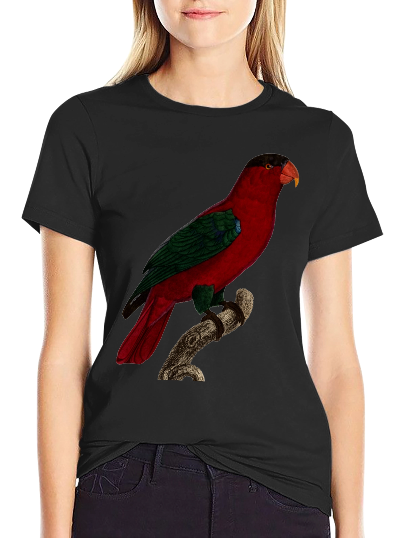 Red Parrot Graphic Tee - Nature Inspired Bird Print