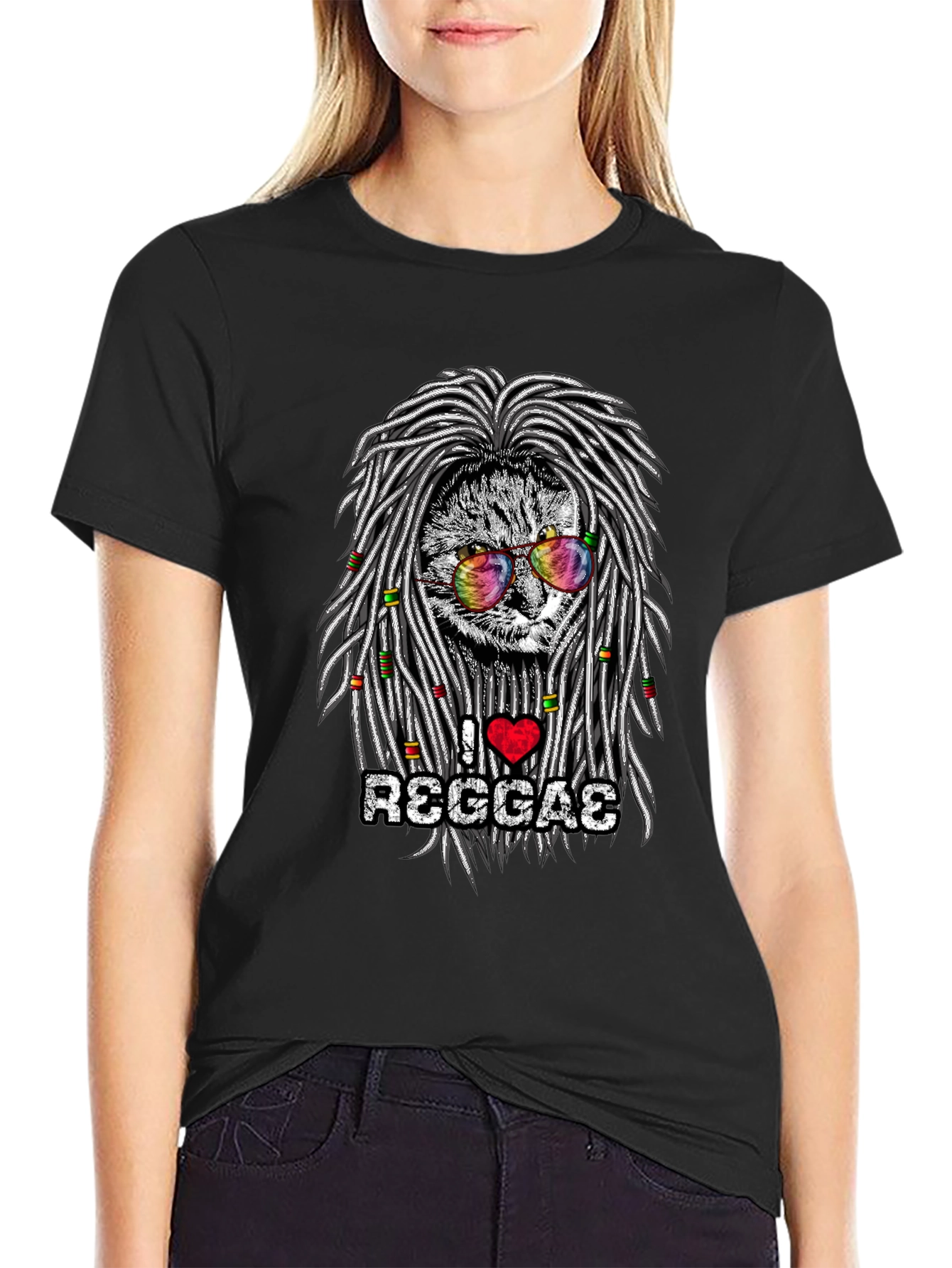 I Love Reggae Cat Graphic T-Shirt