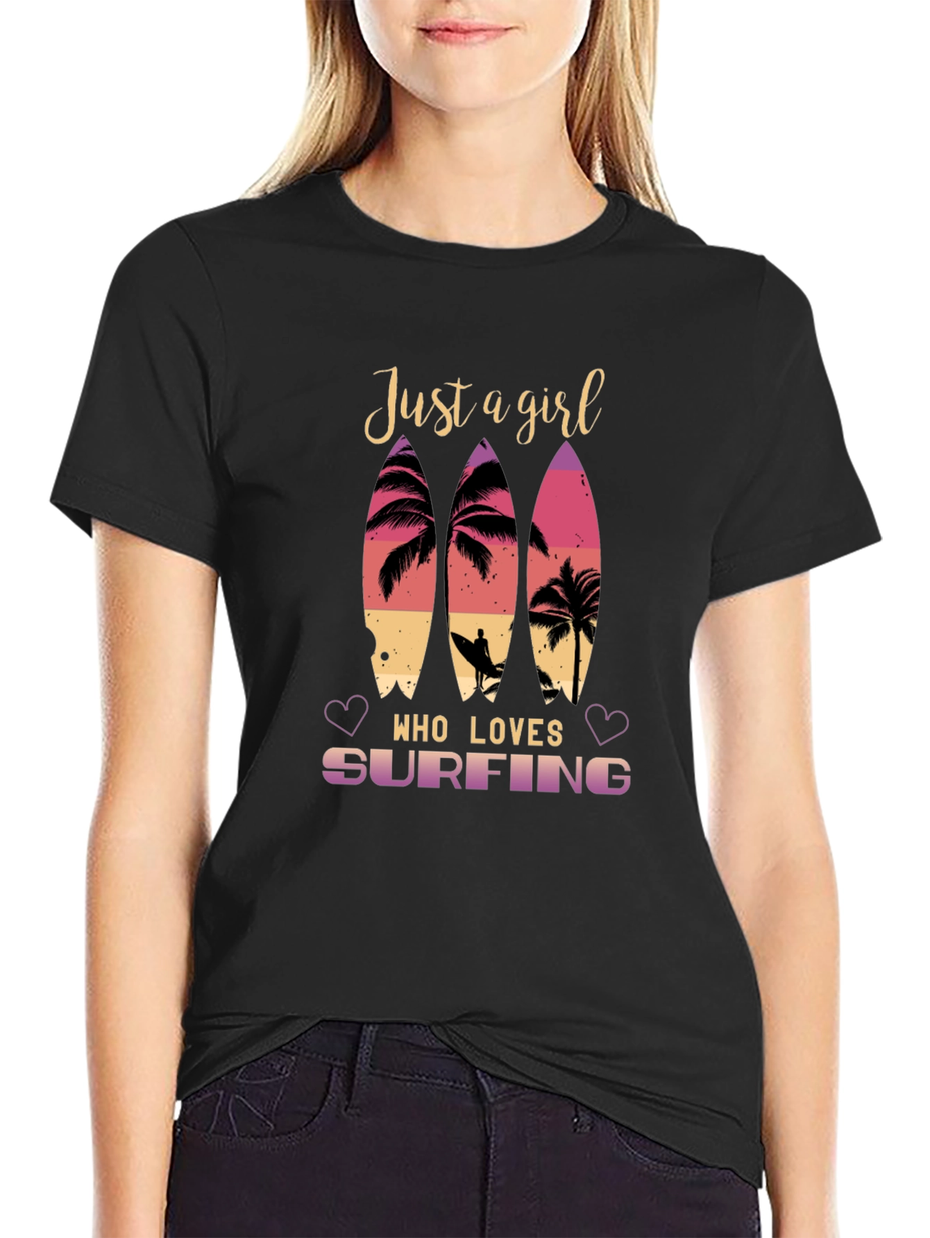 Just A Girl Who Loves Surfing Black T-Shirt
