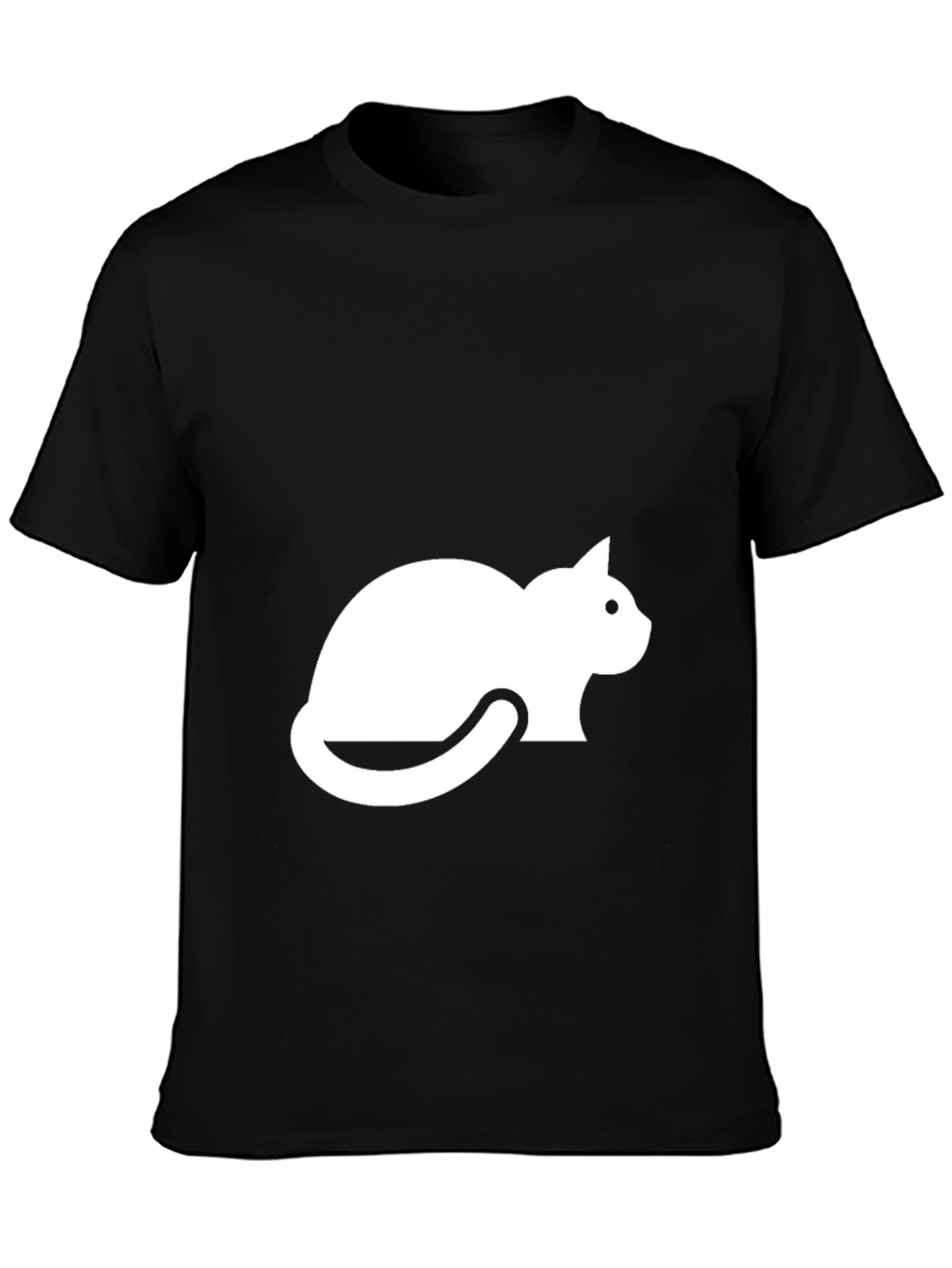 Mens Black T-shirt with White Cat Graphic