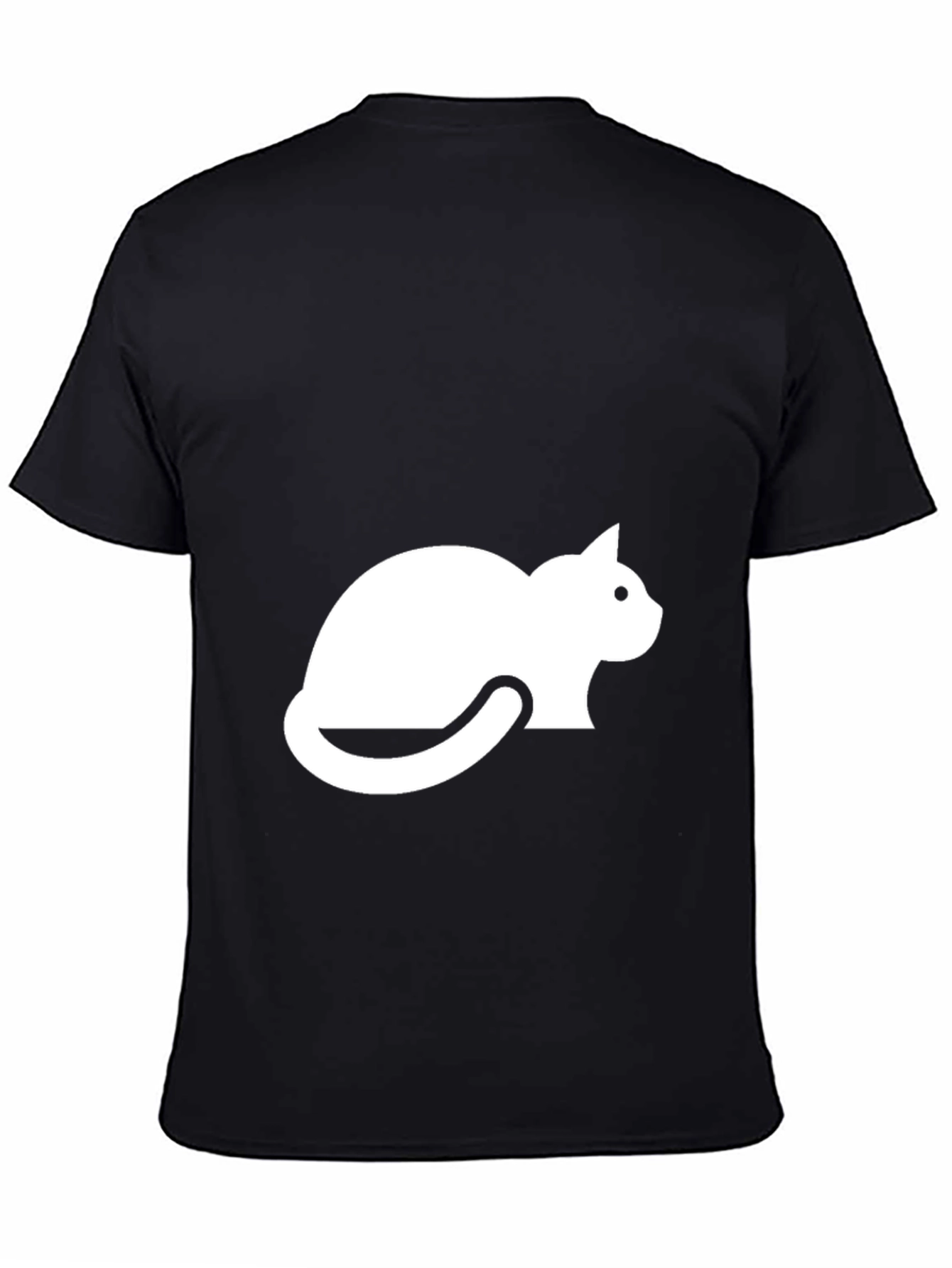 Mens Black T-shirt with White Cat Graphic