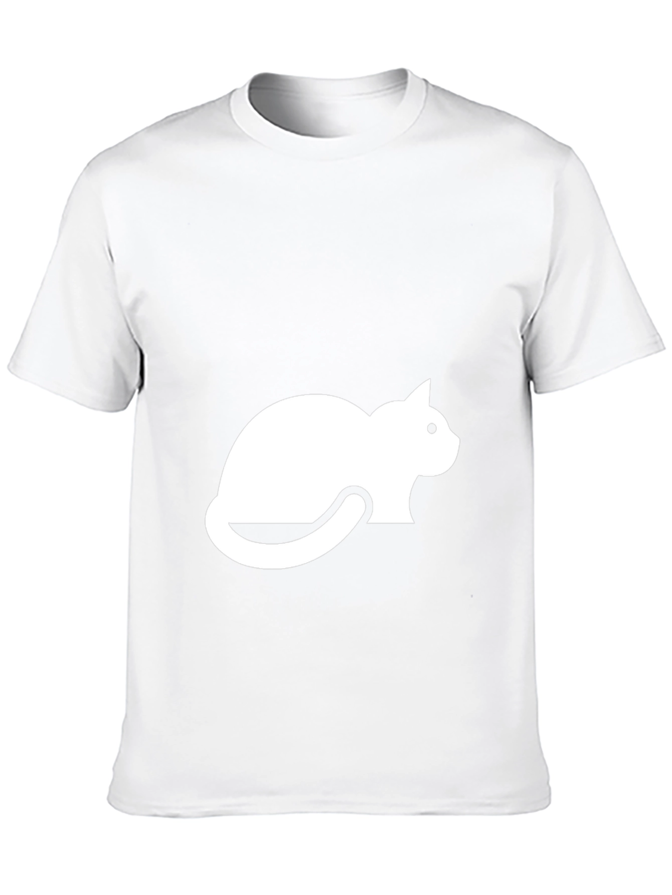 Mens Black T-shirt with White Cat Graphic