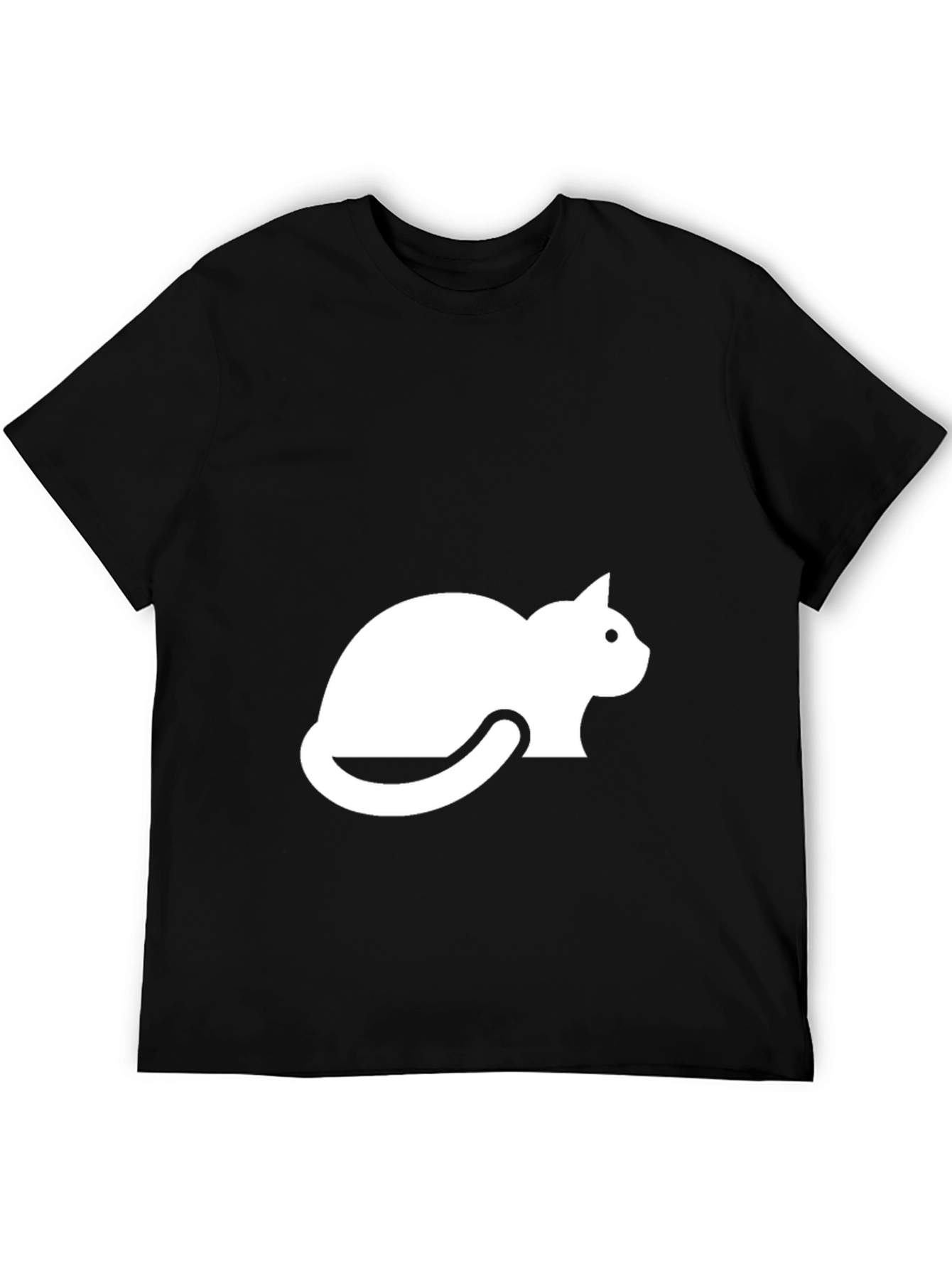 Mens Black T-shirt with White Cat Graphic