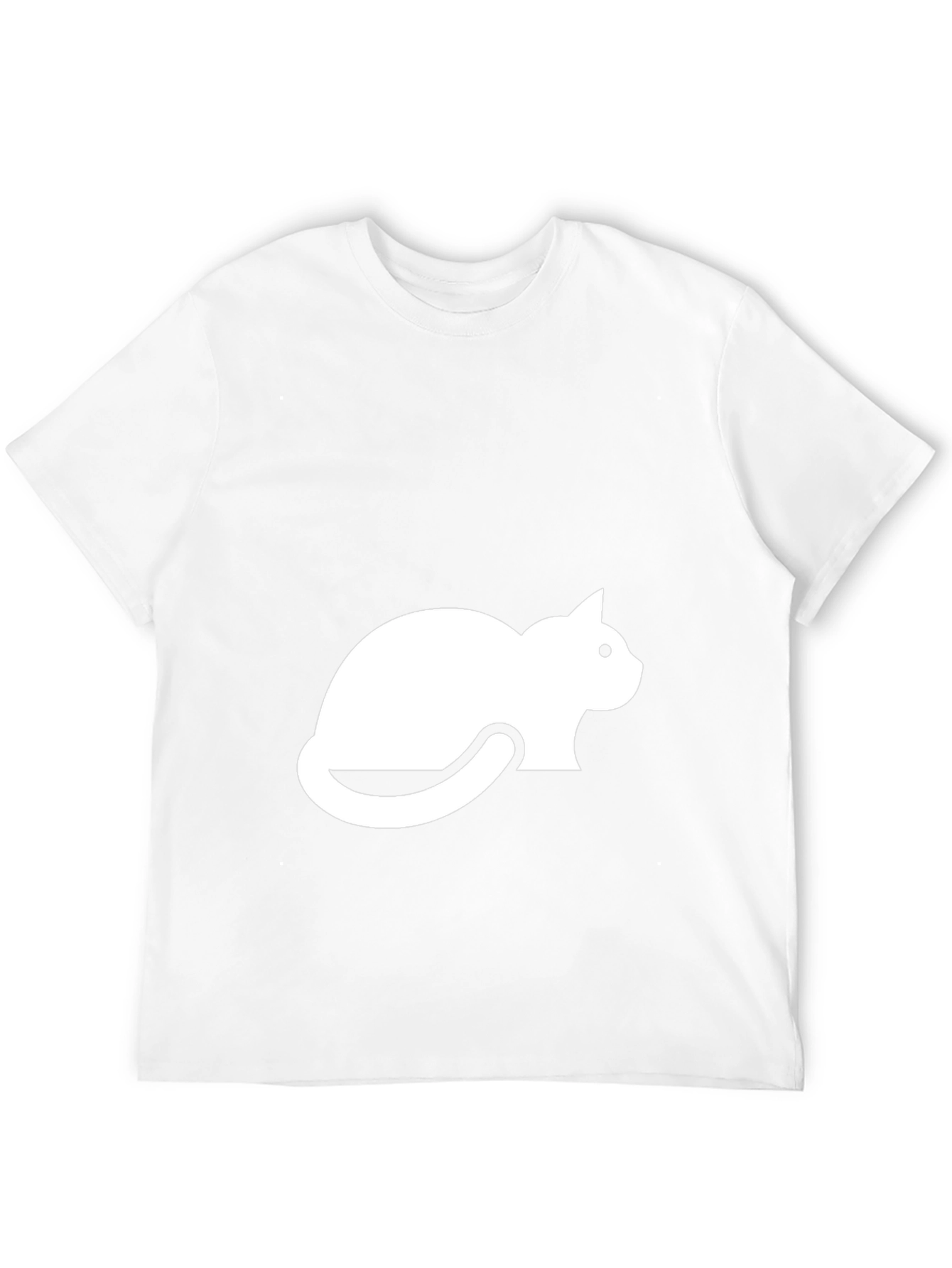 Mens Black T-shirt with White Cat Graphic