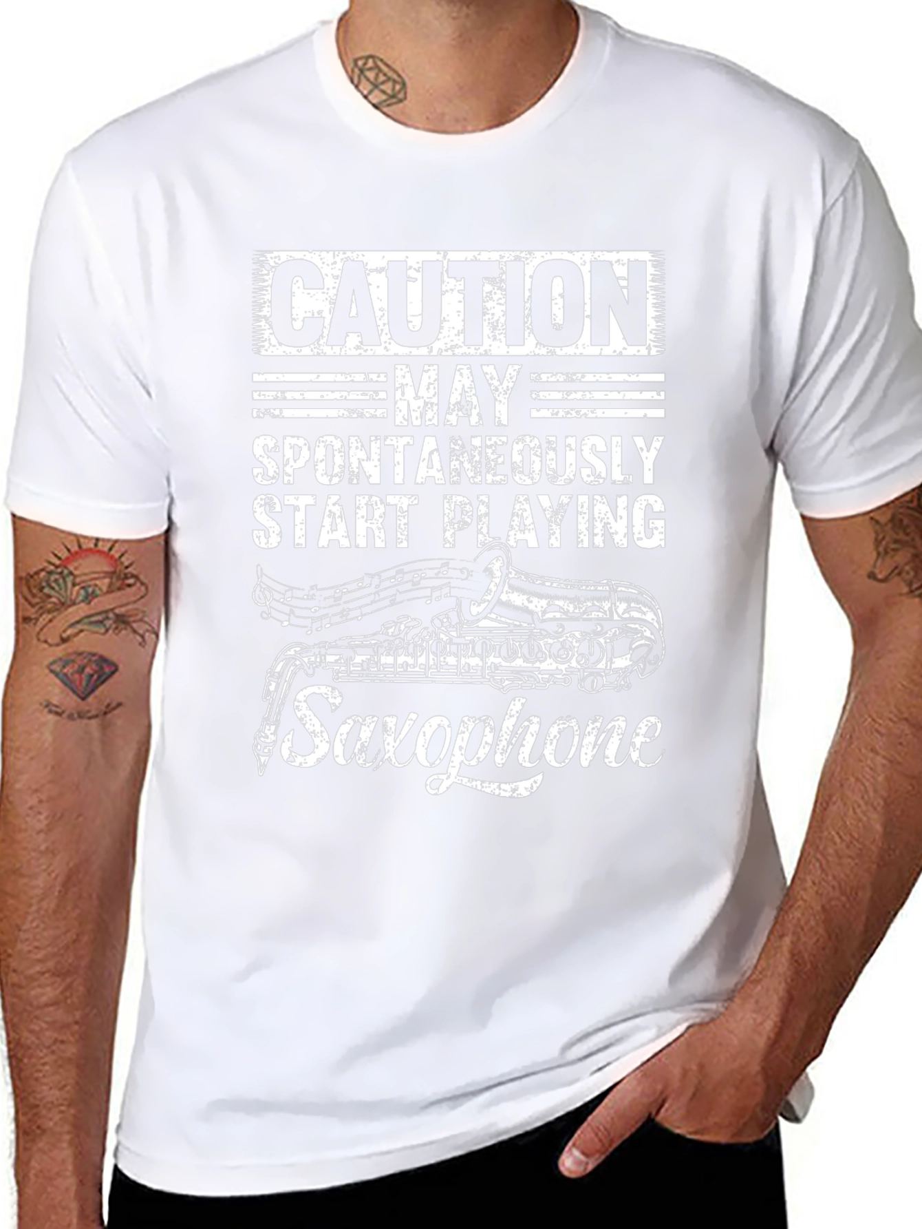 Caution May Spontaneously Play Saxophone T-Shirt