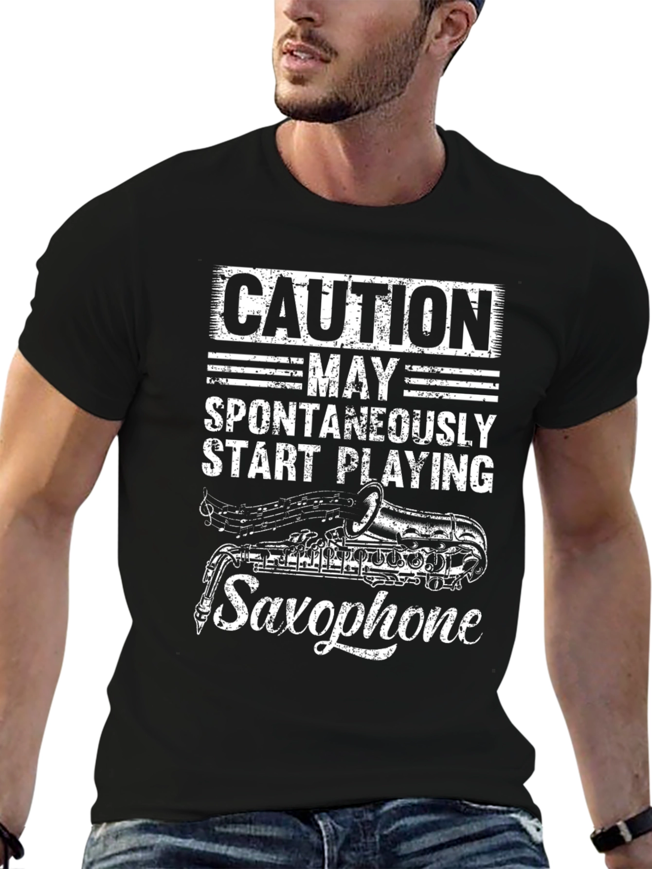 Caution May Spontaneously Play Saxophone T-Shirt
