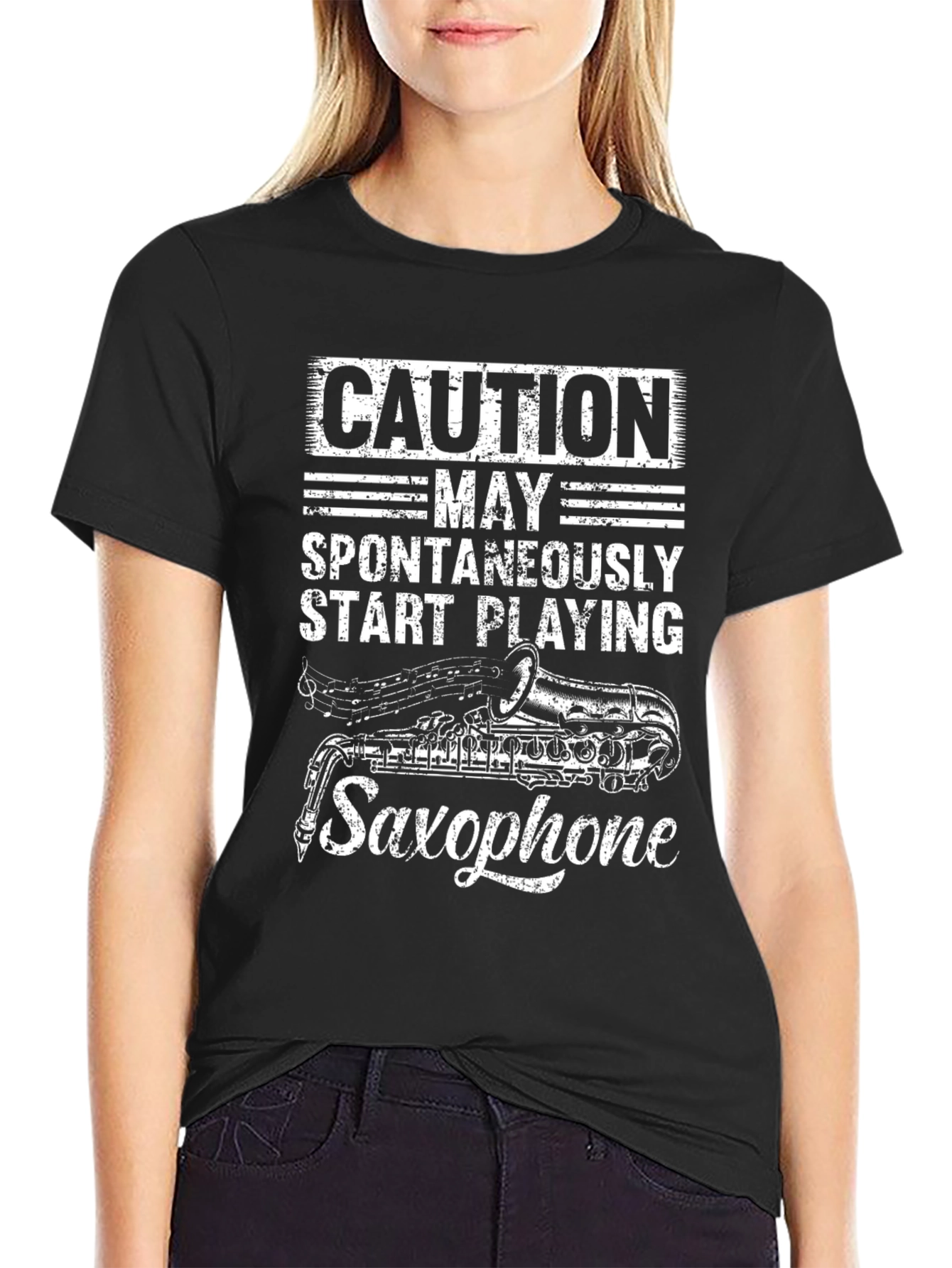 Caution May Spontaneously Play Saxophone T-Shirt
