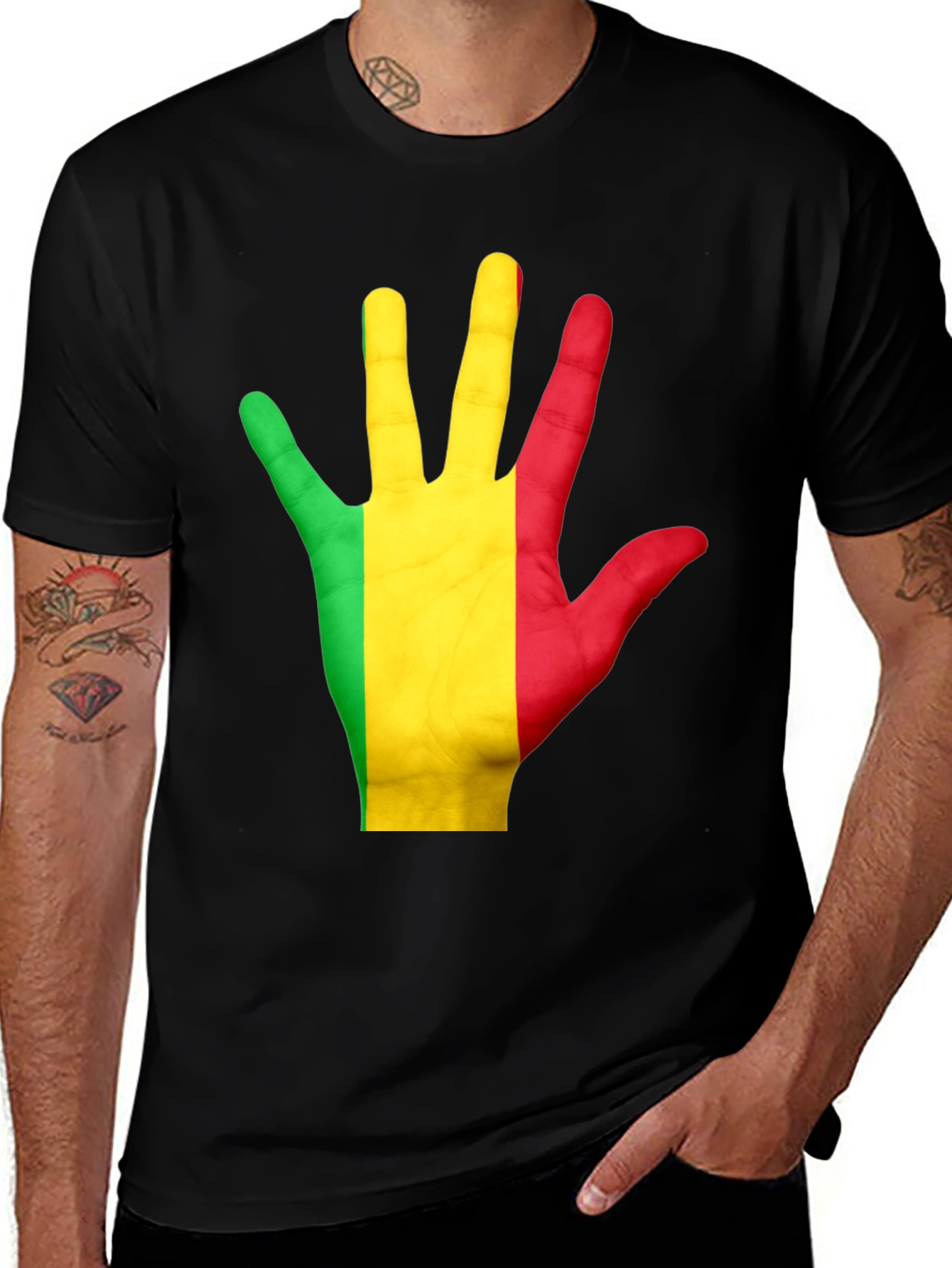Mali Flag Hand T-Shirt - Black Graphic Tee