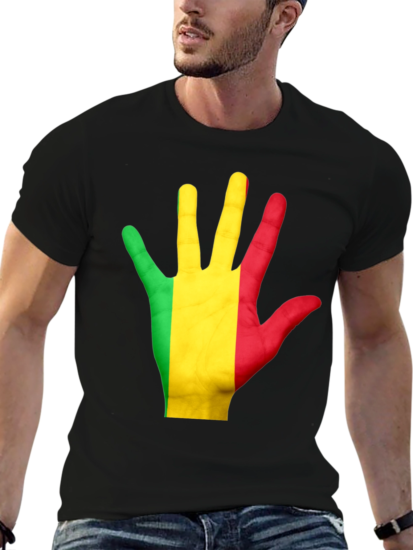 Mali Flag Hand T-Shirt - Black Graphic Tee