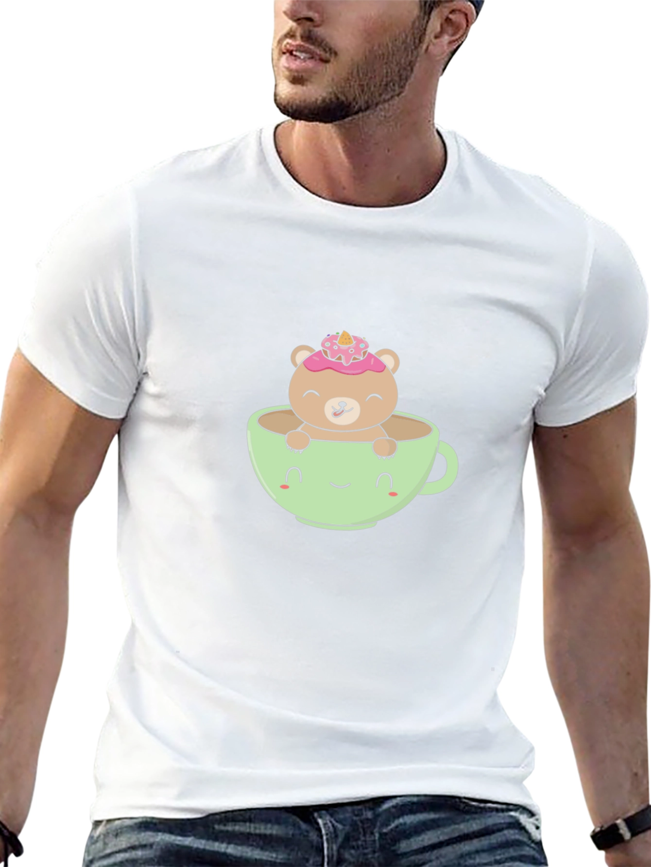 Cute Bear in Teacup Graphic Tee - Black