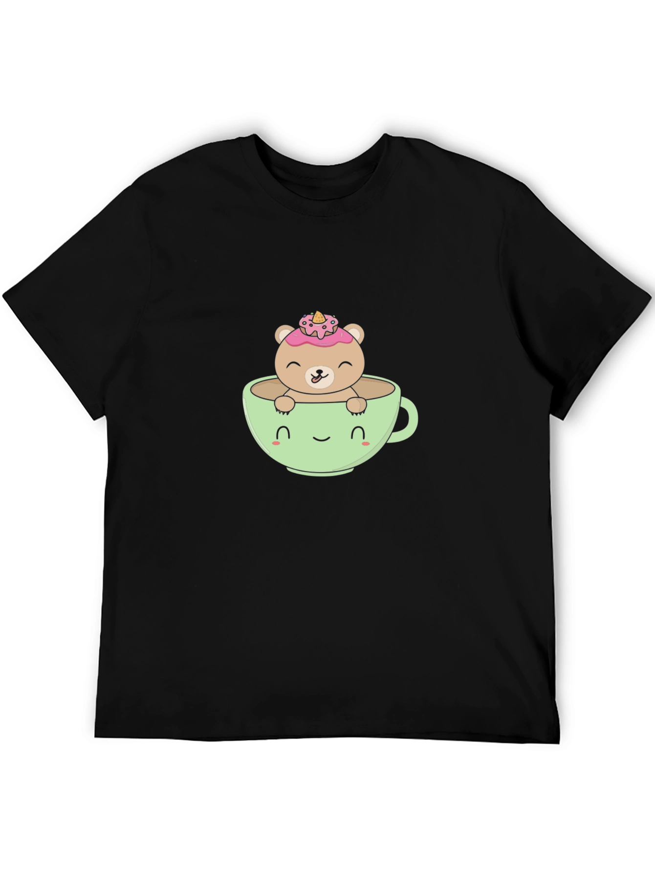 Cute Bear in Teacup Graphic Tee - Black