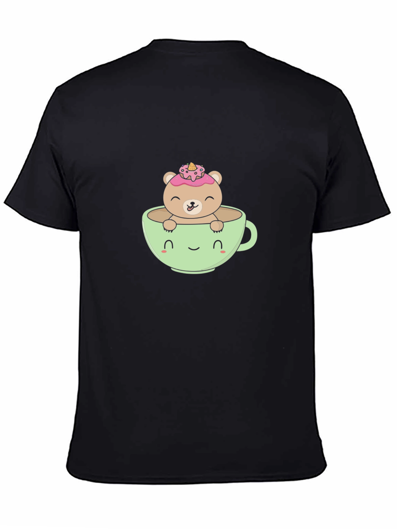 Cute Bear in Teacup Graphic Tee - Black