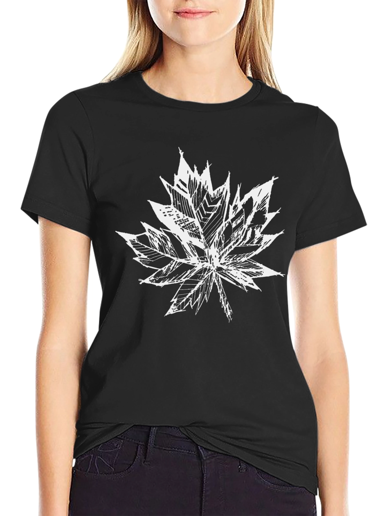 Maple Leaf Graphic Print Black T-Shirt