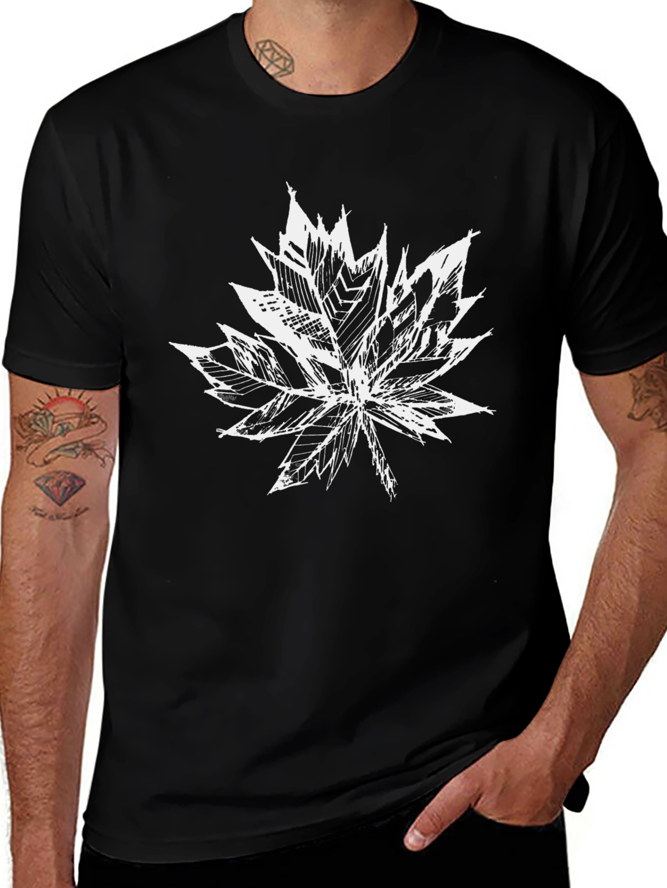 Maple Leaf Graphic Print Black T-Shirt