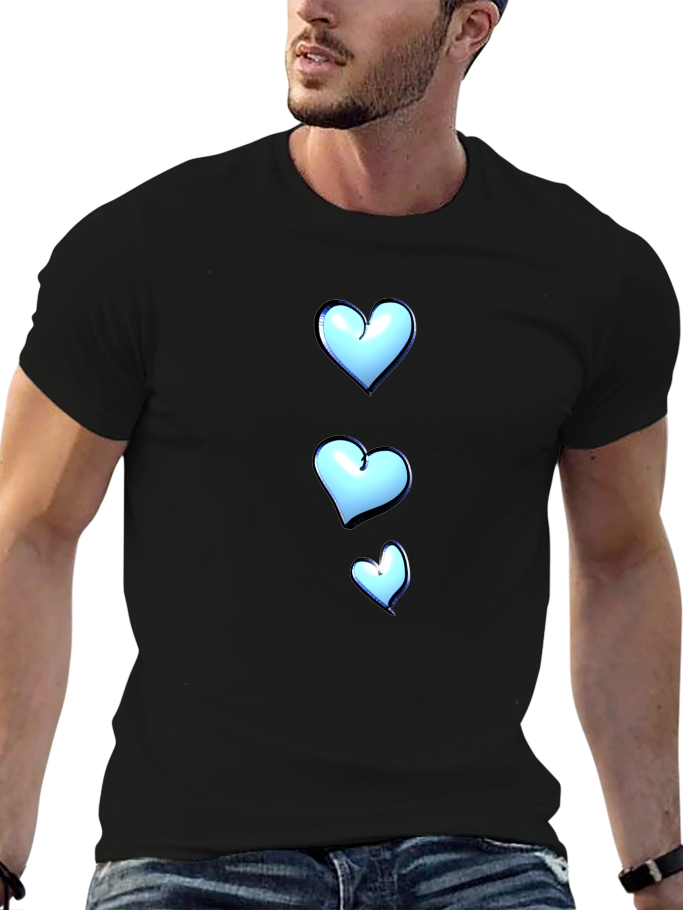 Mens Black T-Shirt with Heart Graphic