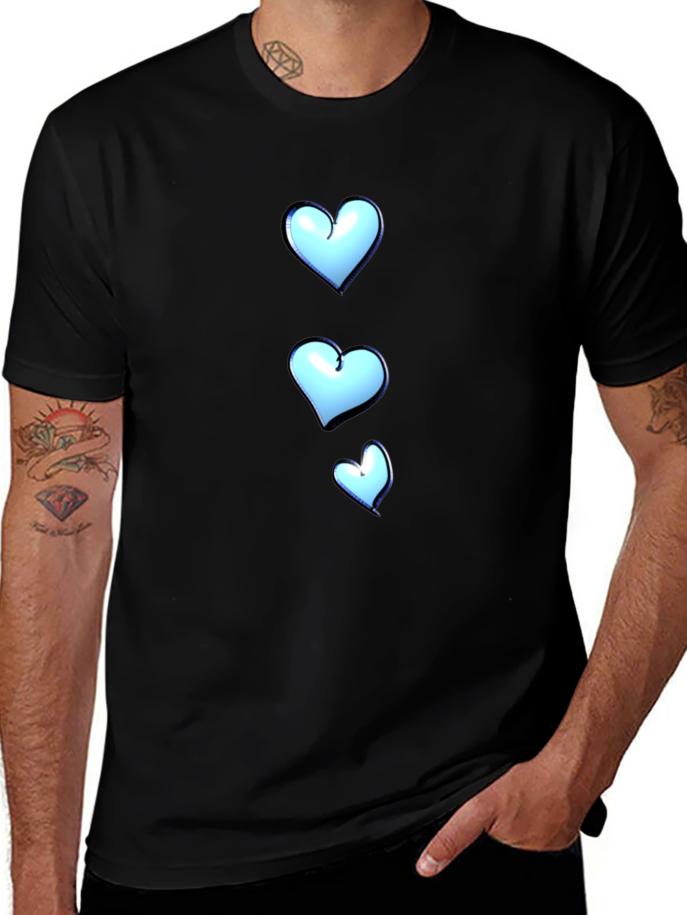 Mens Black T-Shirt with Heart Graphic