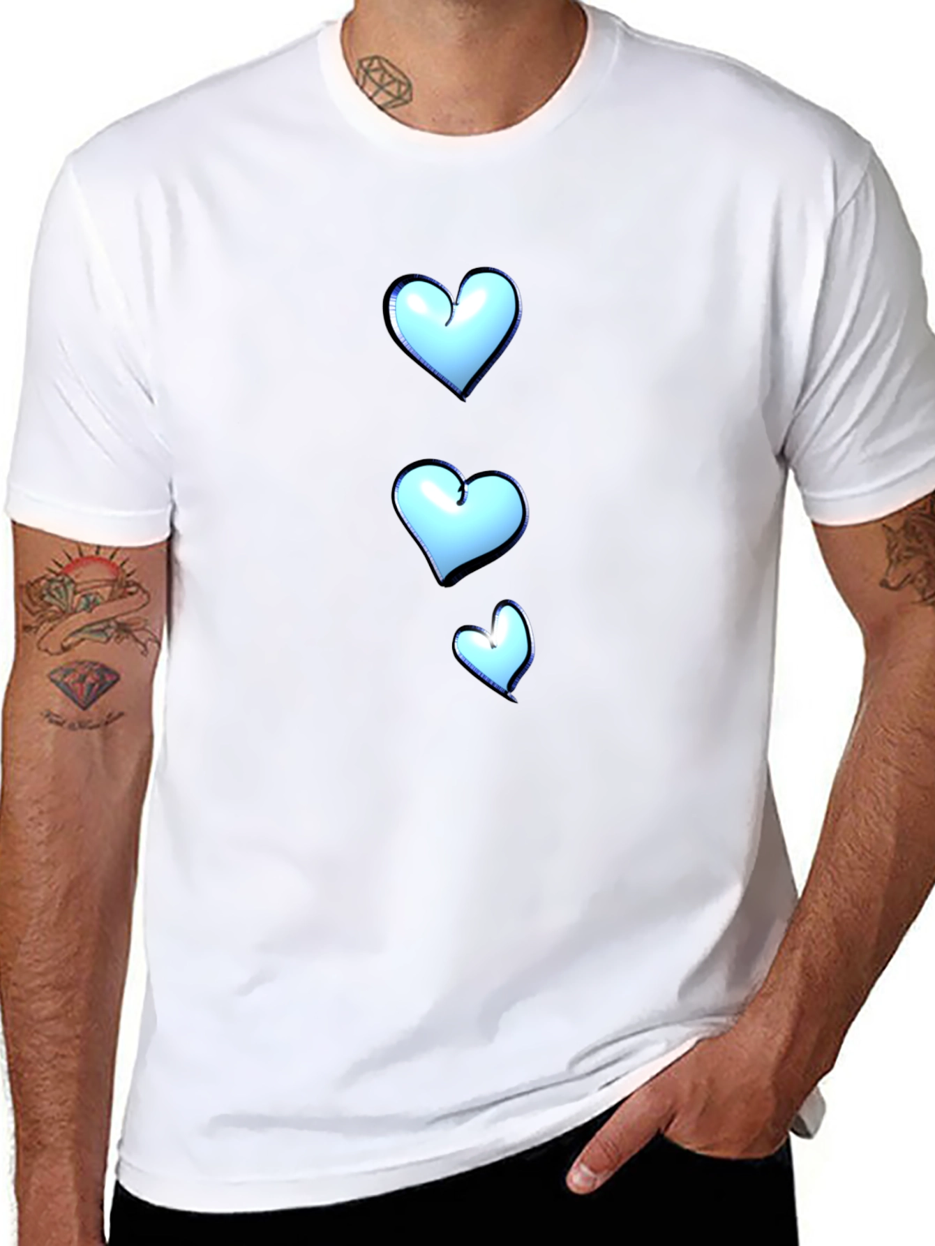 Mens Black T-Shirt with Heart Graphic