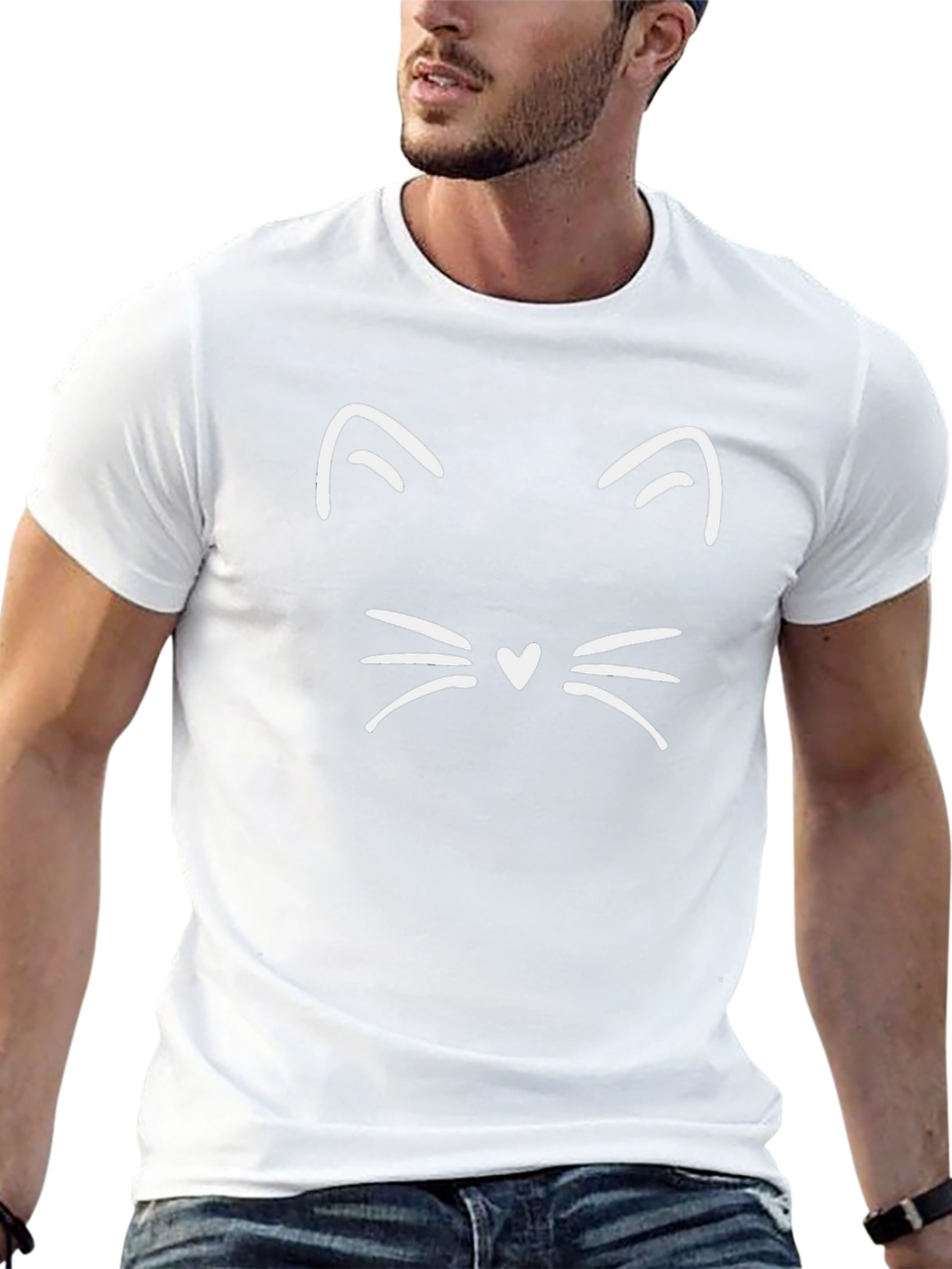 Cat Face Graphic Tee - Black