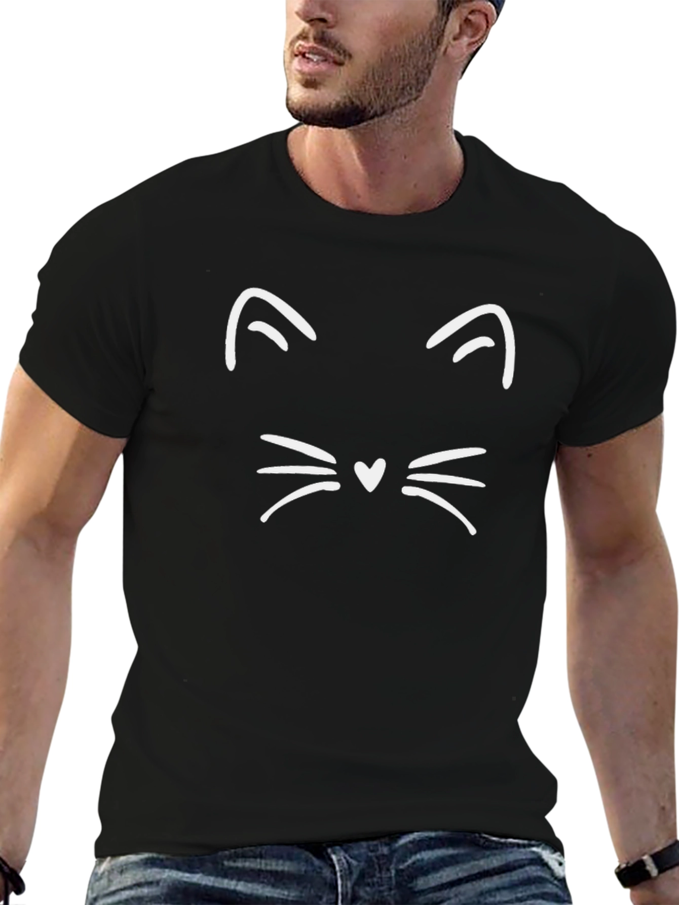 Cat Face Graphic Tee - Black