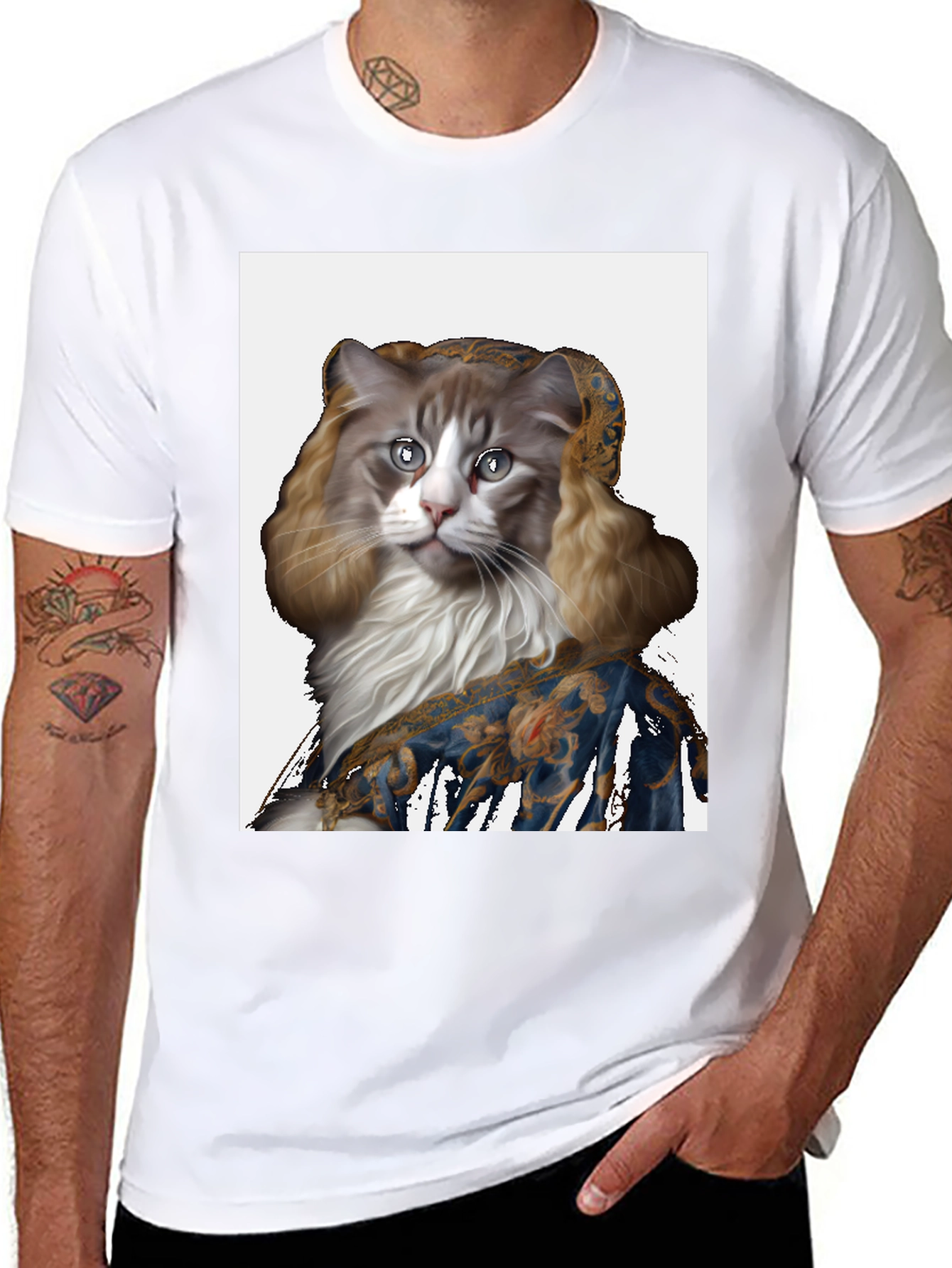 Renaissance Cat Portrait Black T-Shirt