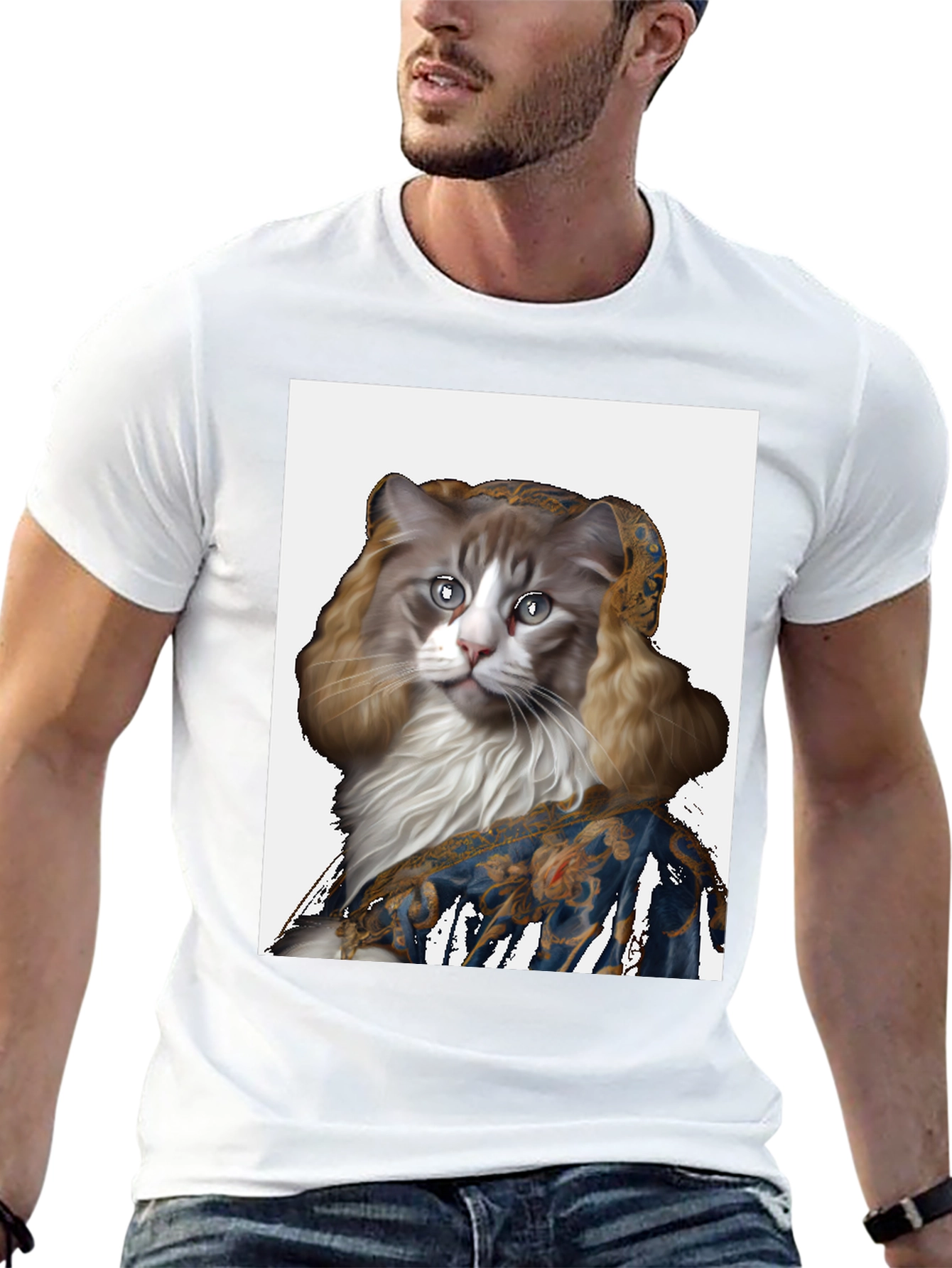 Renaissance Cat Portrait Black T-Shirt