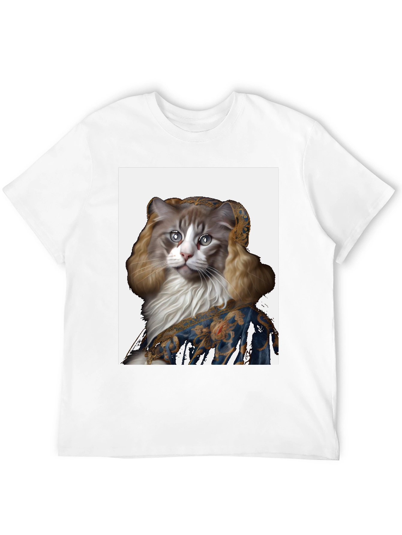 Renaissance Cat Portrait Black T-Shirt