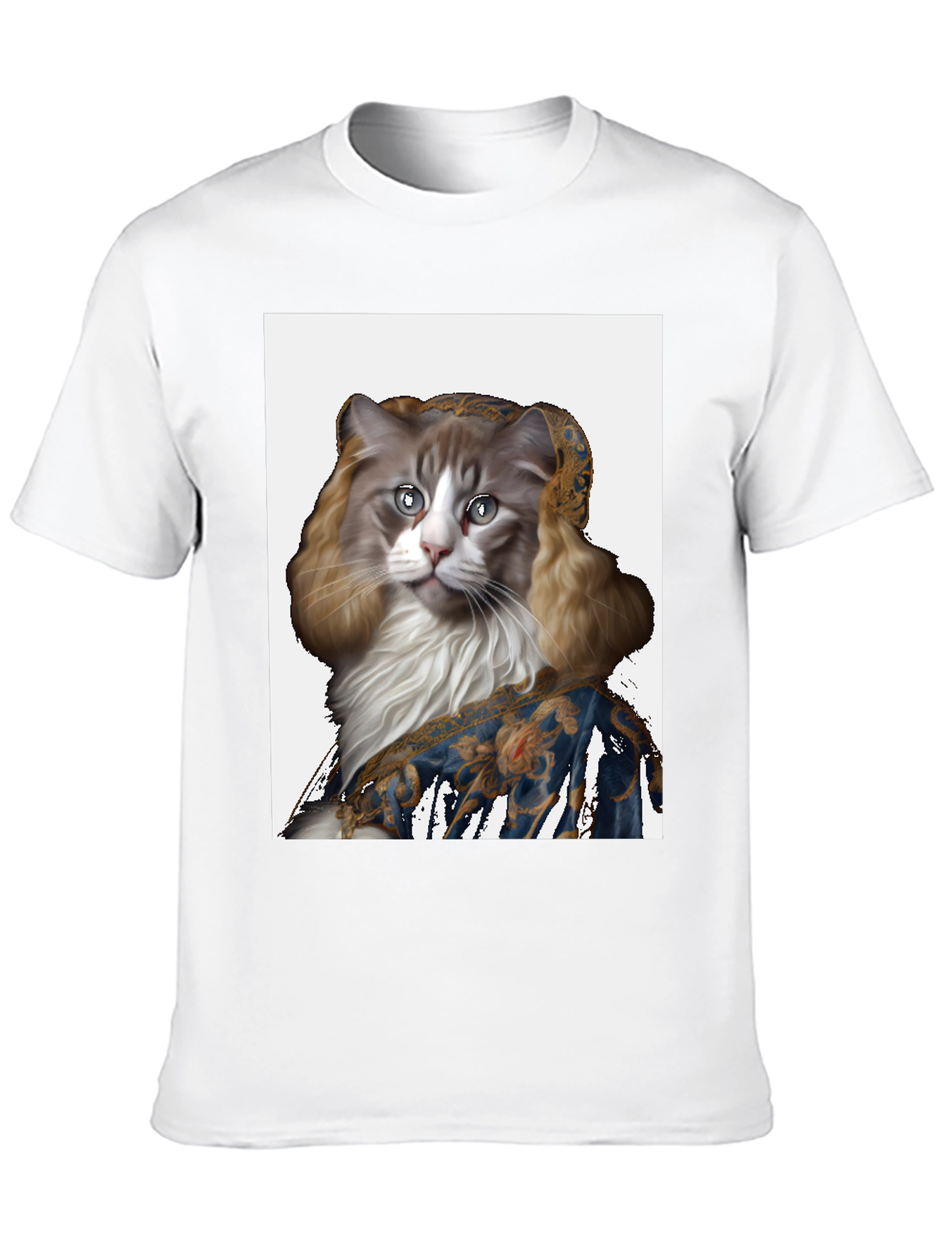 Renaissance Cat Portrait Black T-Shirt