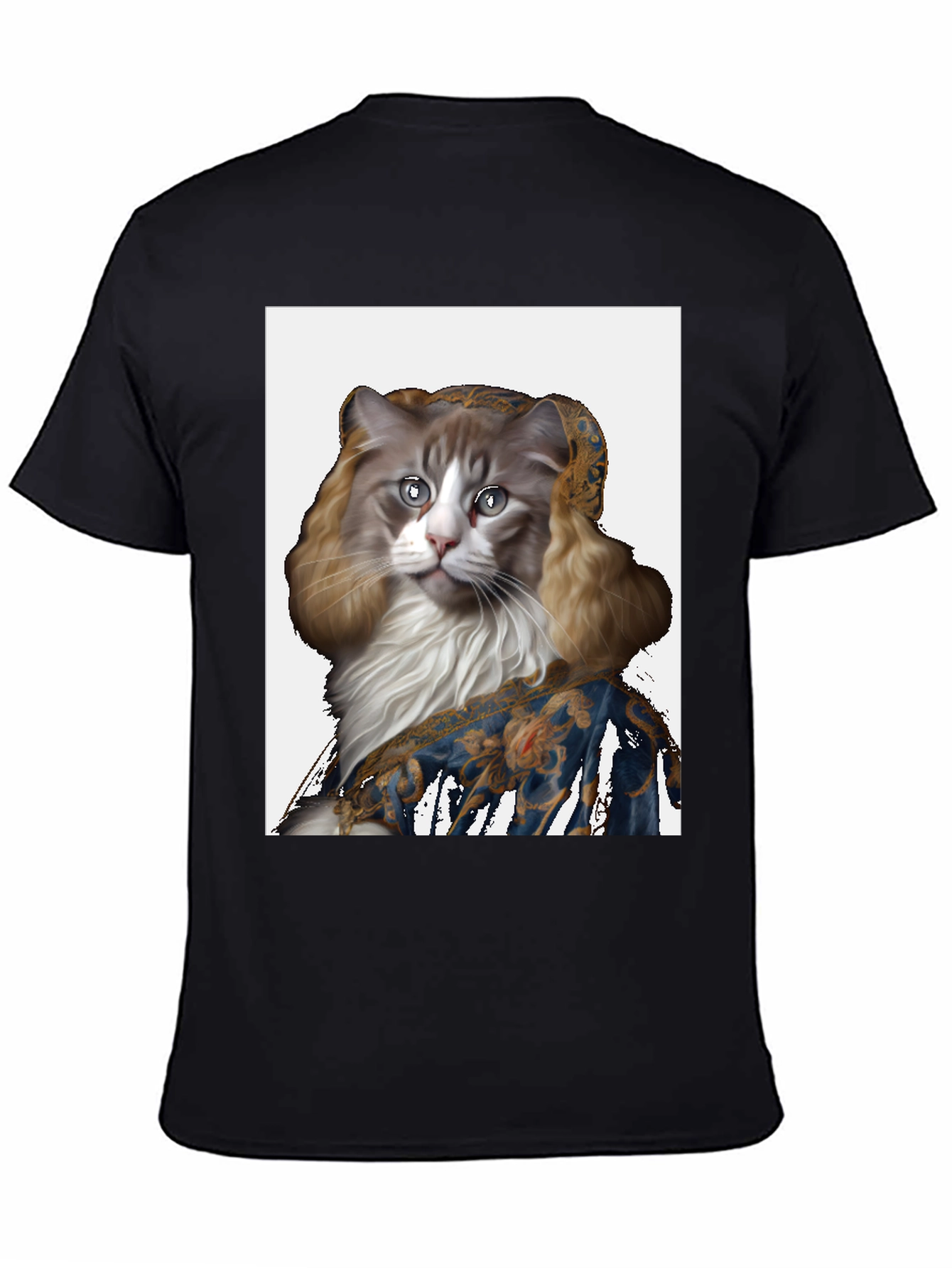 Renaissance Cat Portrait Black T-Shirt