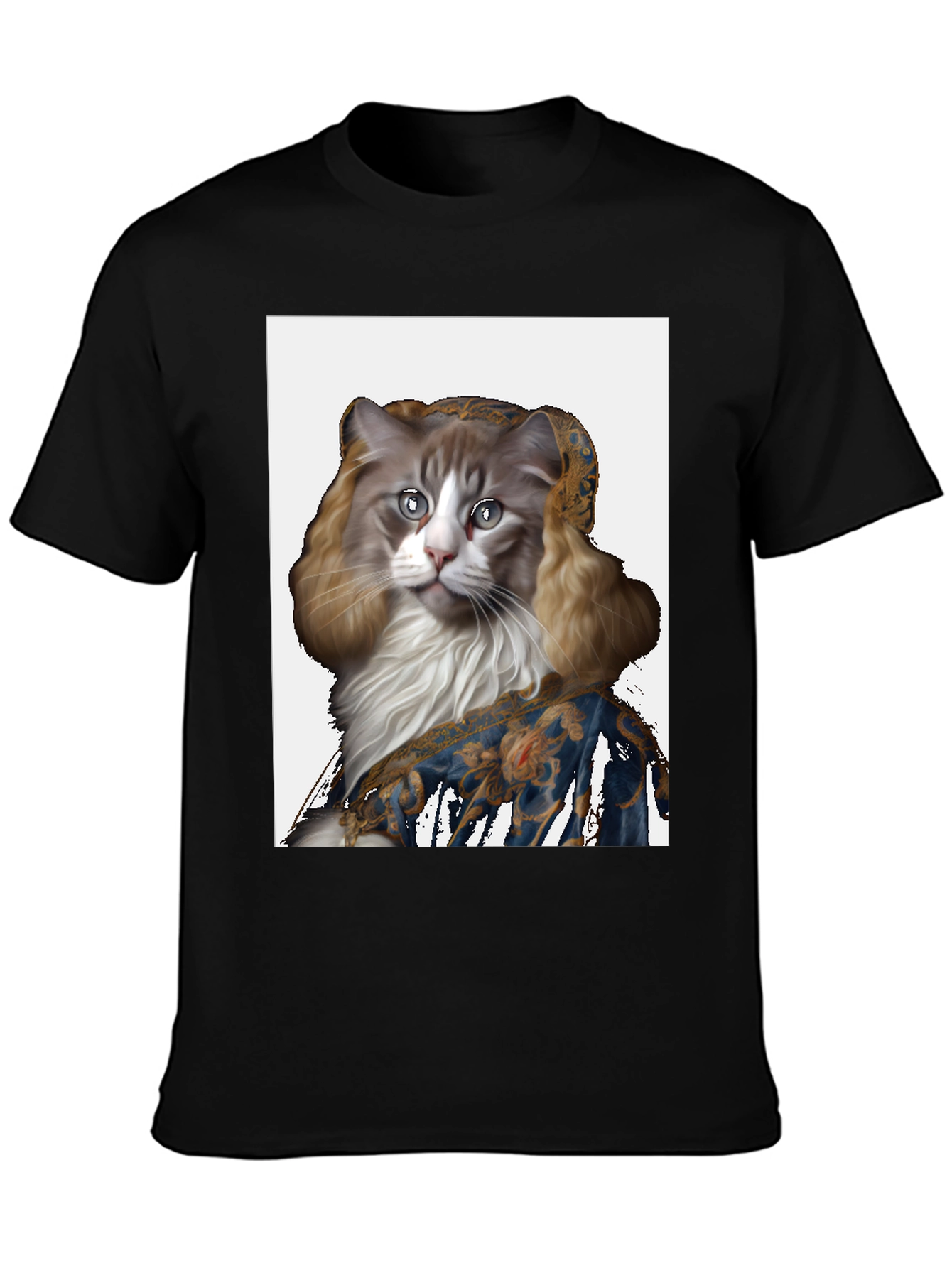 Renaissance Cat Portrait Black T-Shirt