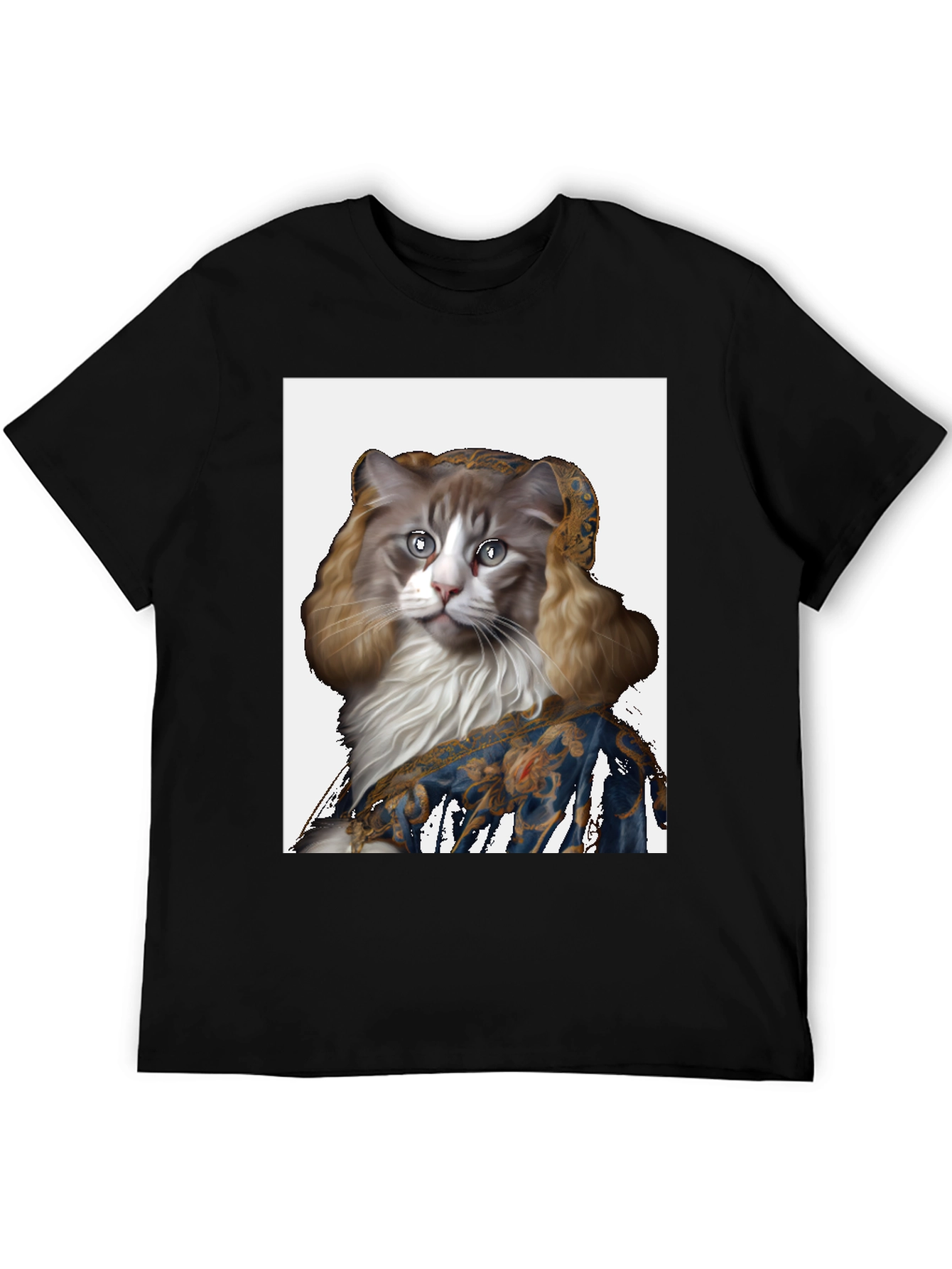 Renaissance Cat Portrait Black T-Shirt