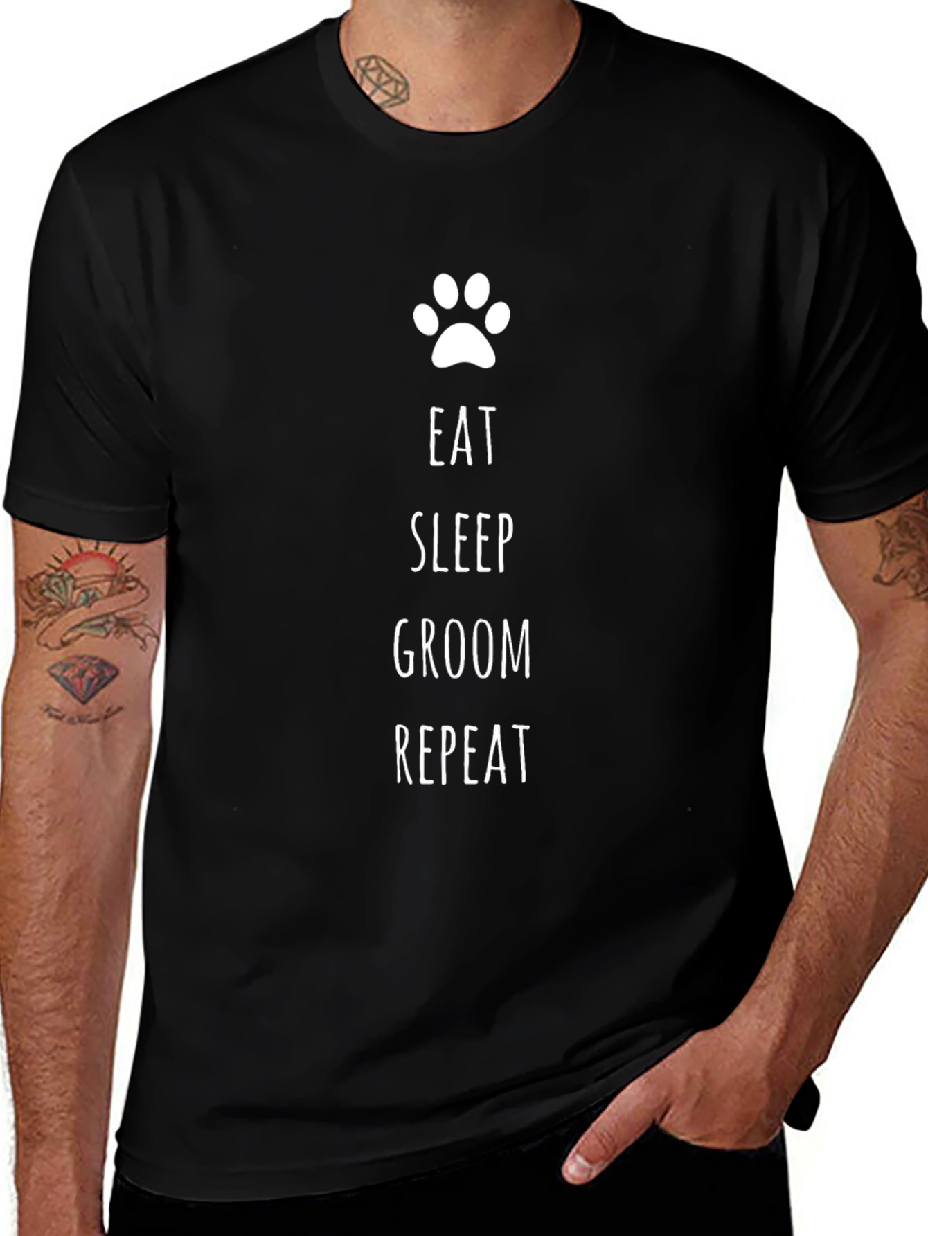 Eat Sleep Groom Repeat T-Shirt - Dog Paw Print